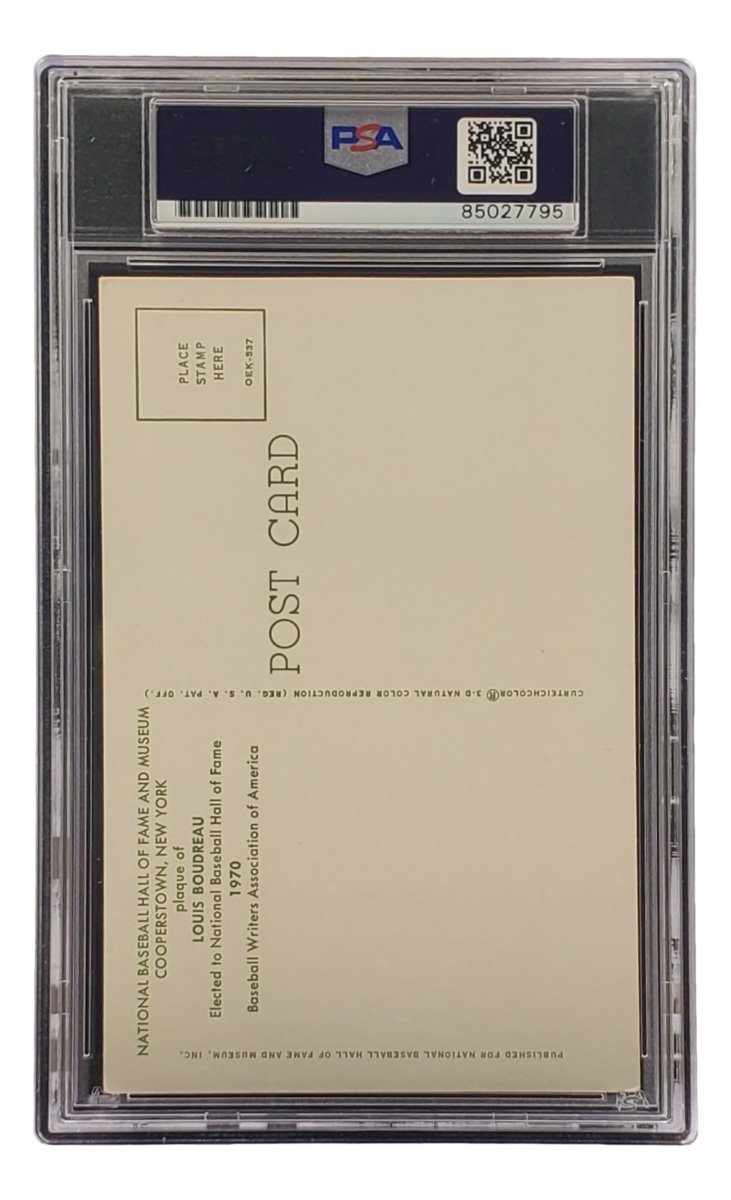 Lou Boudreau Autographed 4x6 Cleveland HOF Plaque Card - PSA/DNA Certified #85027795 - Perfect for Baseball Memorabilia Collections & Sports Fan Gifts
