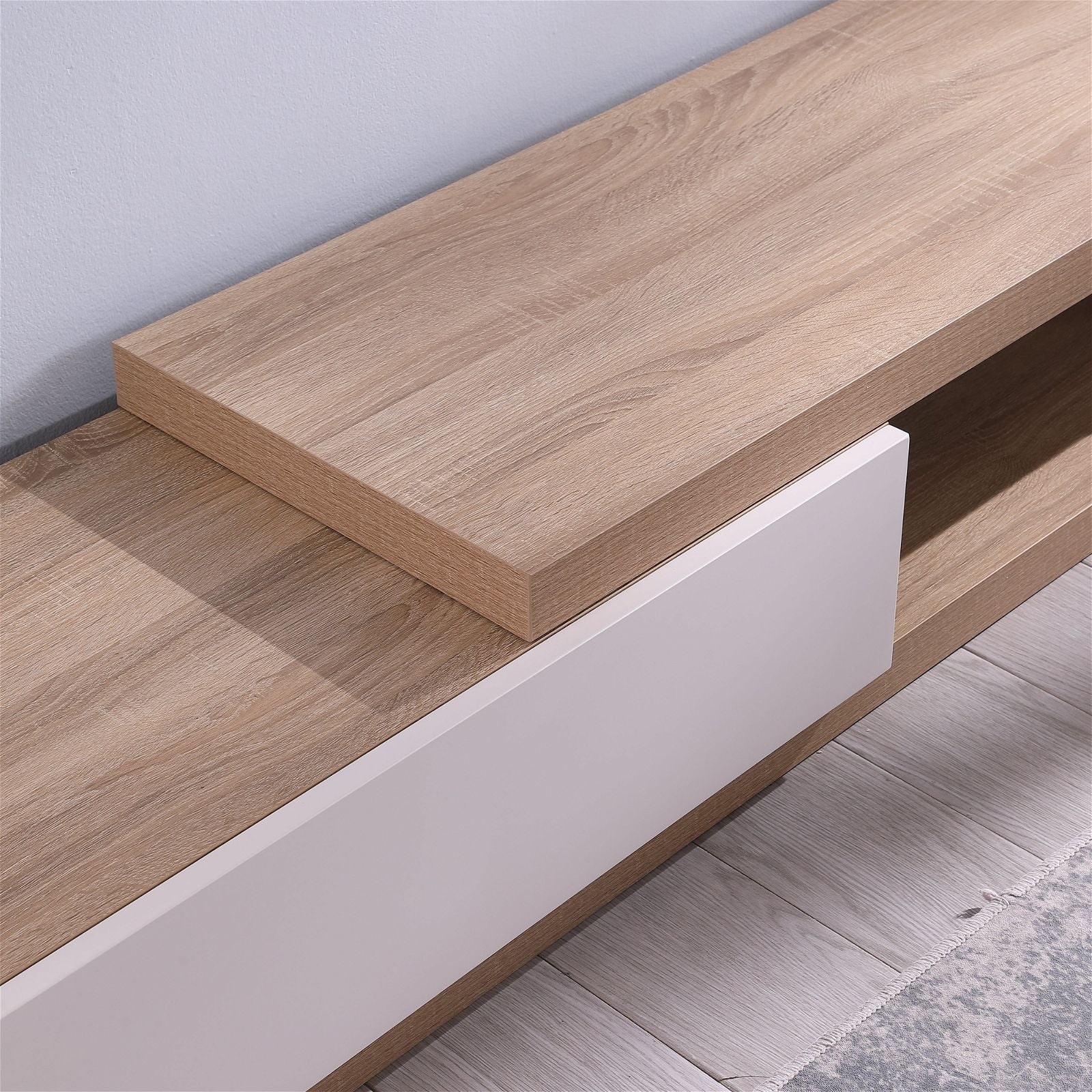 Criterion Extendable TV Stand 279cm - Solid Oak Entertainment Center for Living Room, Home Theater & Media Storage | Modern TV Cabinet with Adjustable Shelves
