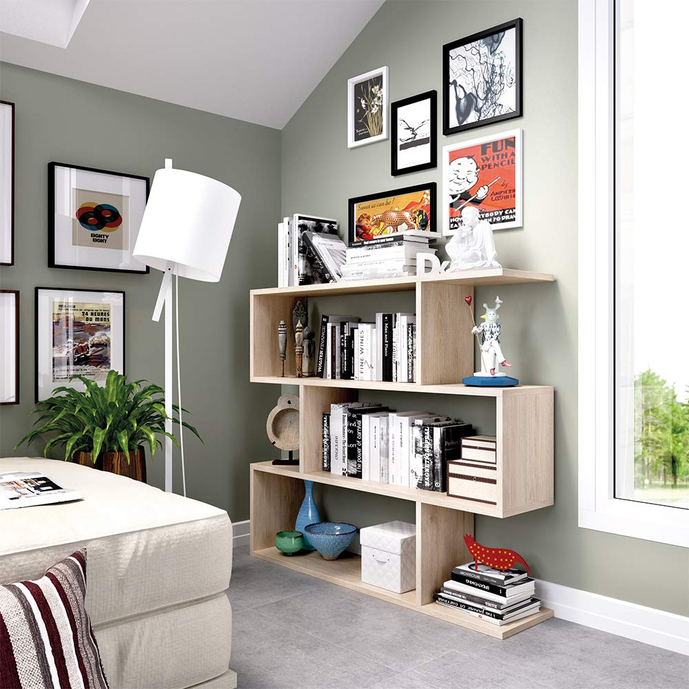 Rimobel Lis Low Oak Bookcase - Modern Wooden Bookshelf for Living Room, Bedroom & Office Storage