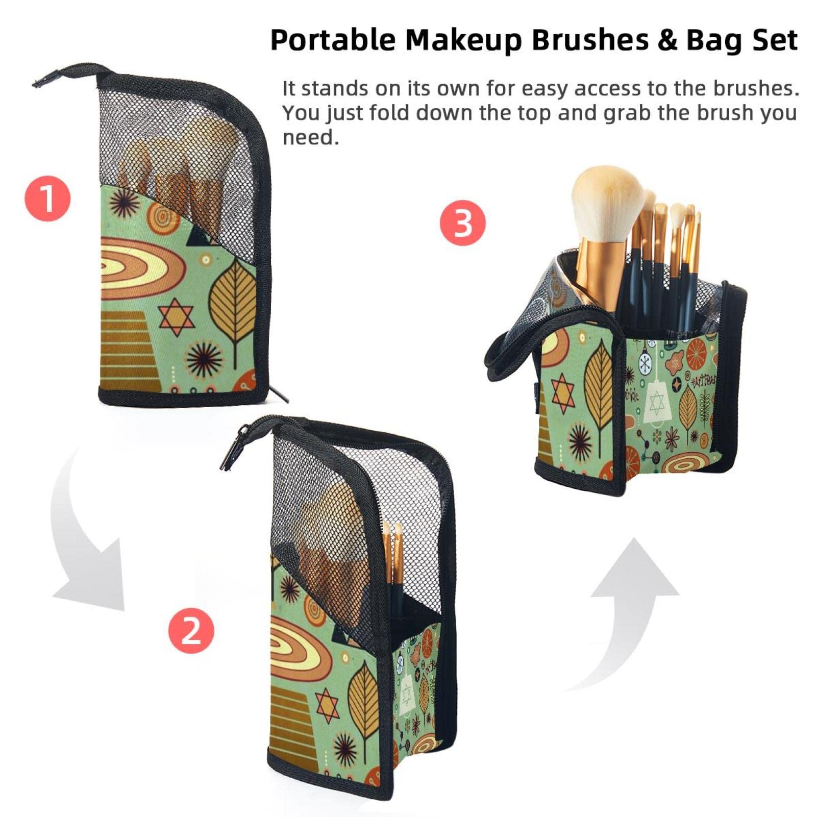 12-Piece Makeup Brush Organizer Bag with Floral Design - Portable Cosmetic Brush Holder Case for Travel & Home Storage | Perfect for Makeup Artists & Beauty Enthusiasts