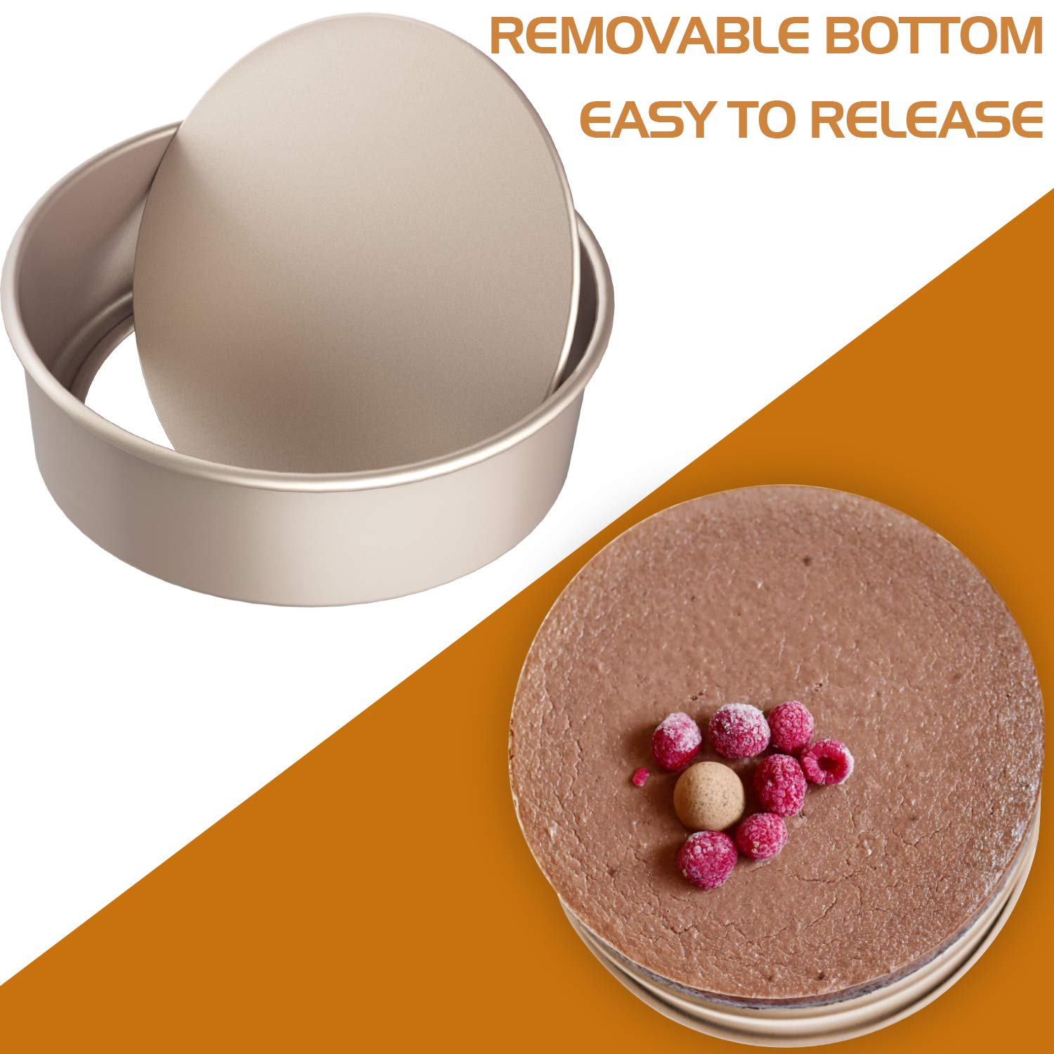 CHEFMADE 8-Inch Round Cake Pan with Removable Bottom - Nonstick Quick Release Coating for Chiffon Cakes - Perfect for Oven Baking, Instant Pot & Home Baking - Ideal for Birthday Cakes, Wedding Desserts & Party Treats