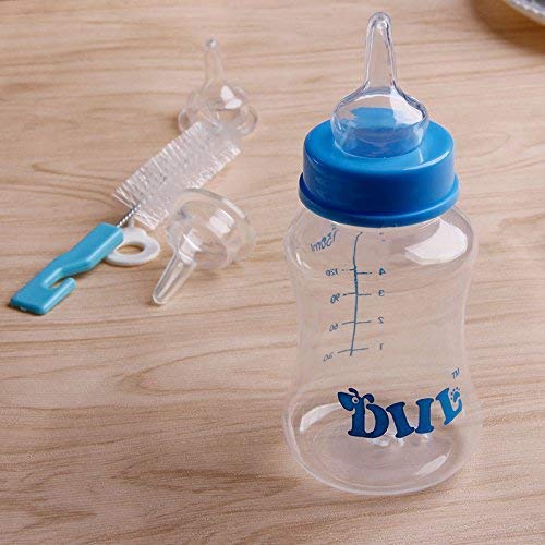 SR VISION Durable 150ML Plastic Pet Milk Feeder Bottle with Long Handle Brush & Nipple Set - Ideal for Puppies & Small Dogs - Drinking Water & Milk - Easy to Clean - Multicolor (Pack of 1) - Perfect for Newborn Pets, Travel & Home Use