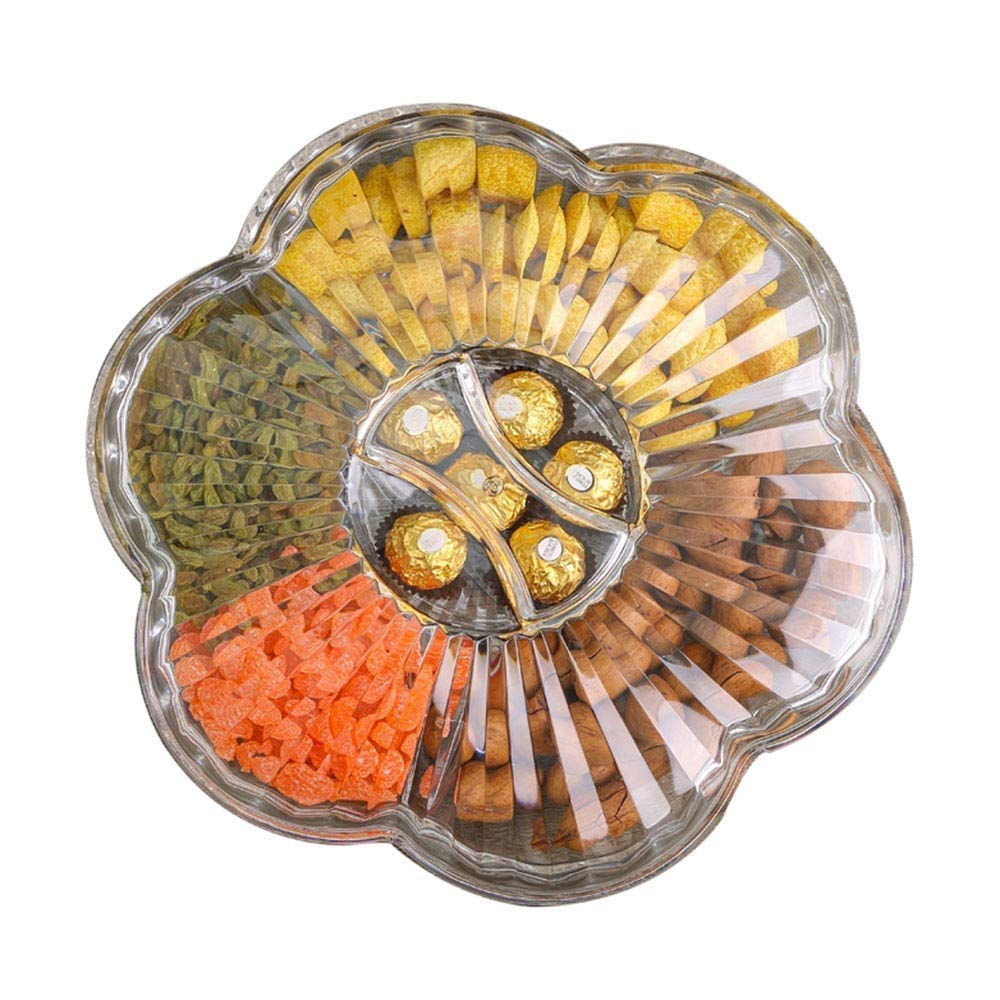 Creative Acrylic Fruit Tray with Lid - 6 Section Snack Serving Platter for Parties, Picnics & Home Entertaining | Durable Multi-Compartment Food Tray for Fruits, Nuts, Appetizers & Charcuterie