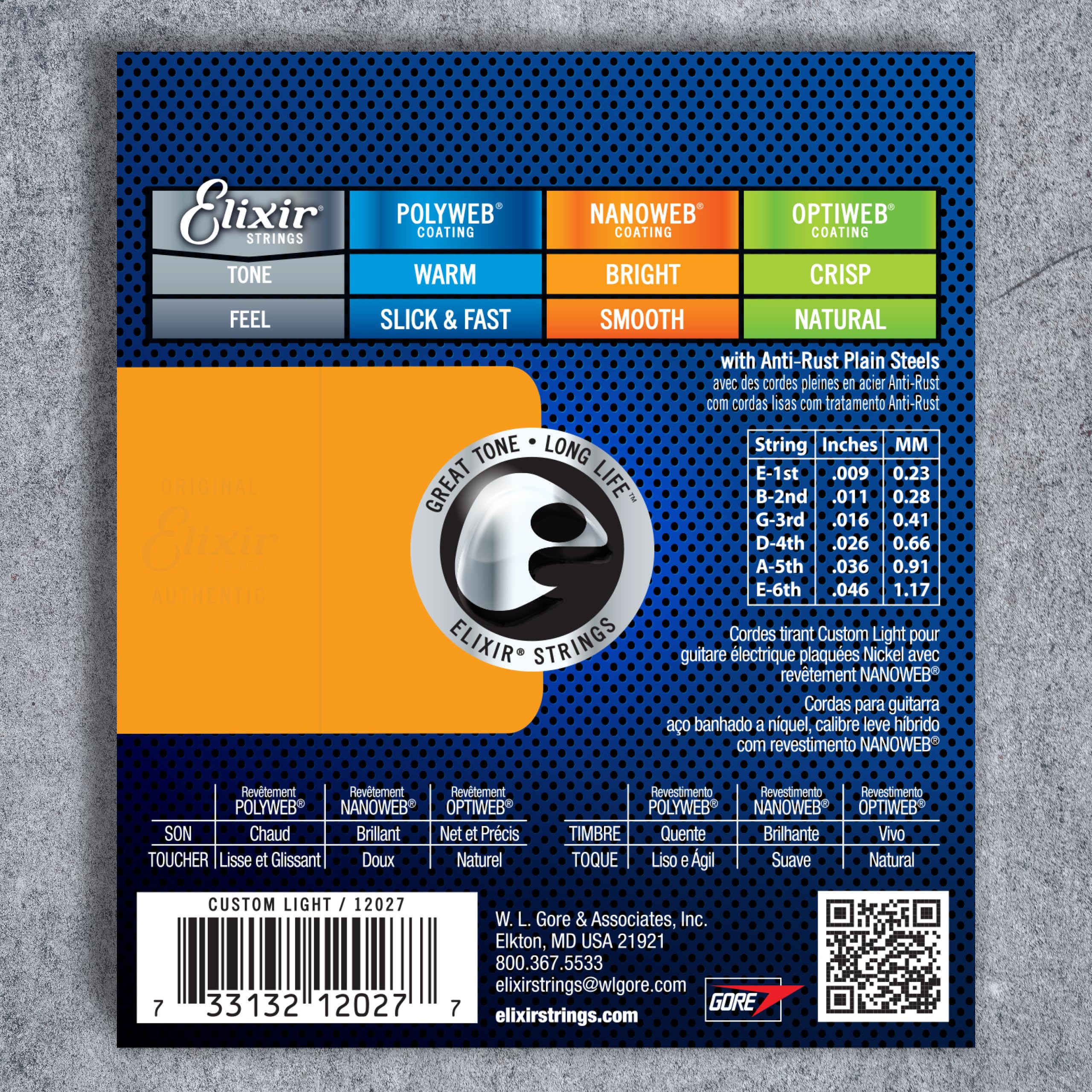 Elixir Electric Guitar Strings 6-String Set - Nickel Plated Steel with NANOWEB Coating for Long-Lasting Bright Tone & Comfortable Feel (Custom Light 9-46) - Perfect for Rock, Blues & Studio Recording