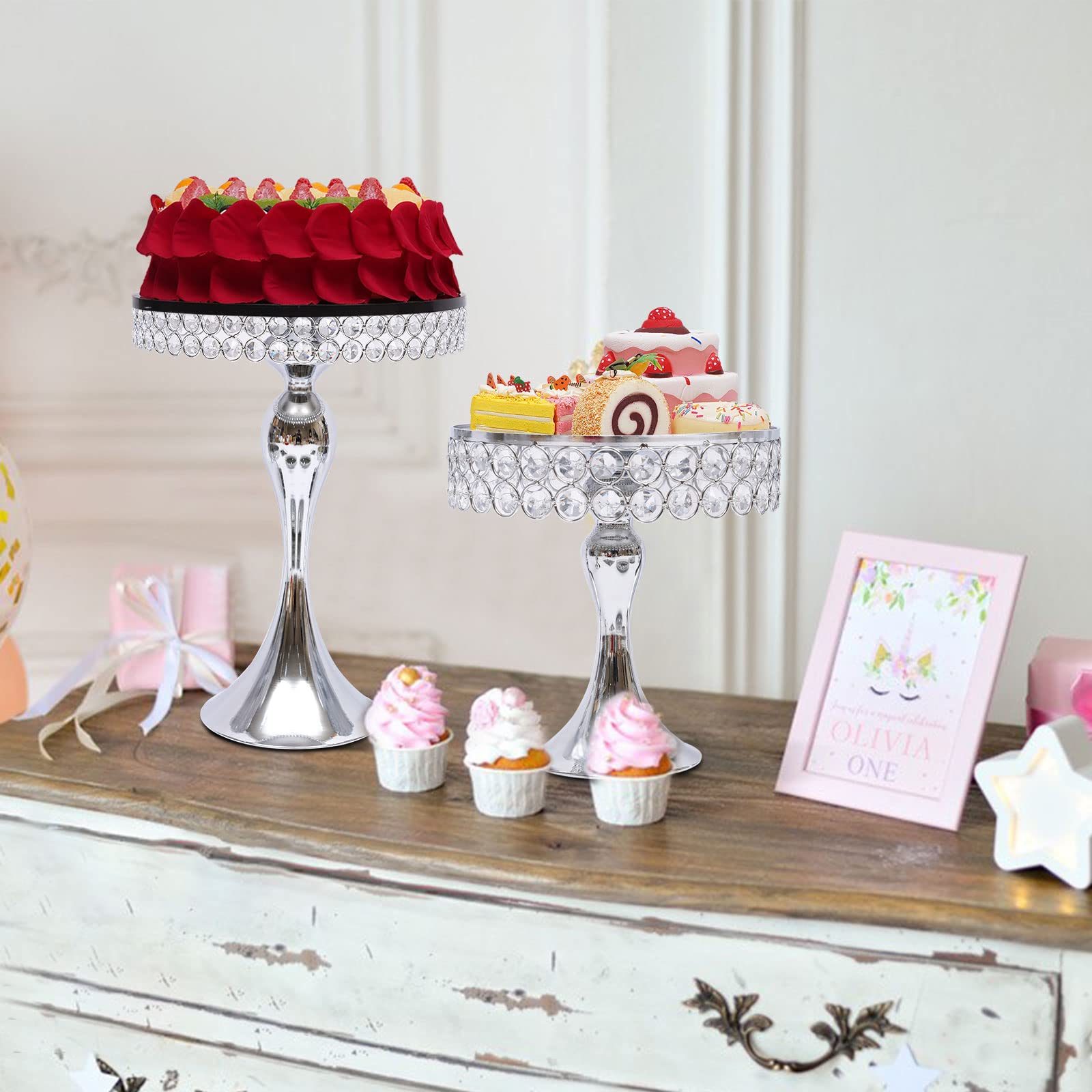 11-Piece Silver Cake Stand Set - Elegant Metal Cupcake Holder with Acrylic Mirror, Wedding & Birthday Party Dessert Display Tray for Fruits, Cakes, Pastries - Perfect for Bridal Showers, Baby Showers, and Special Events