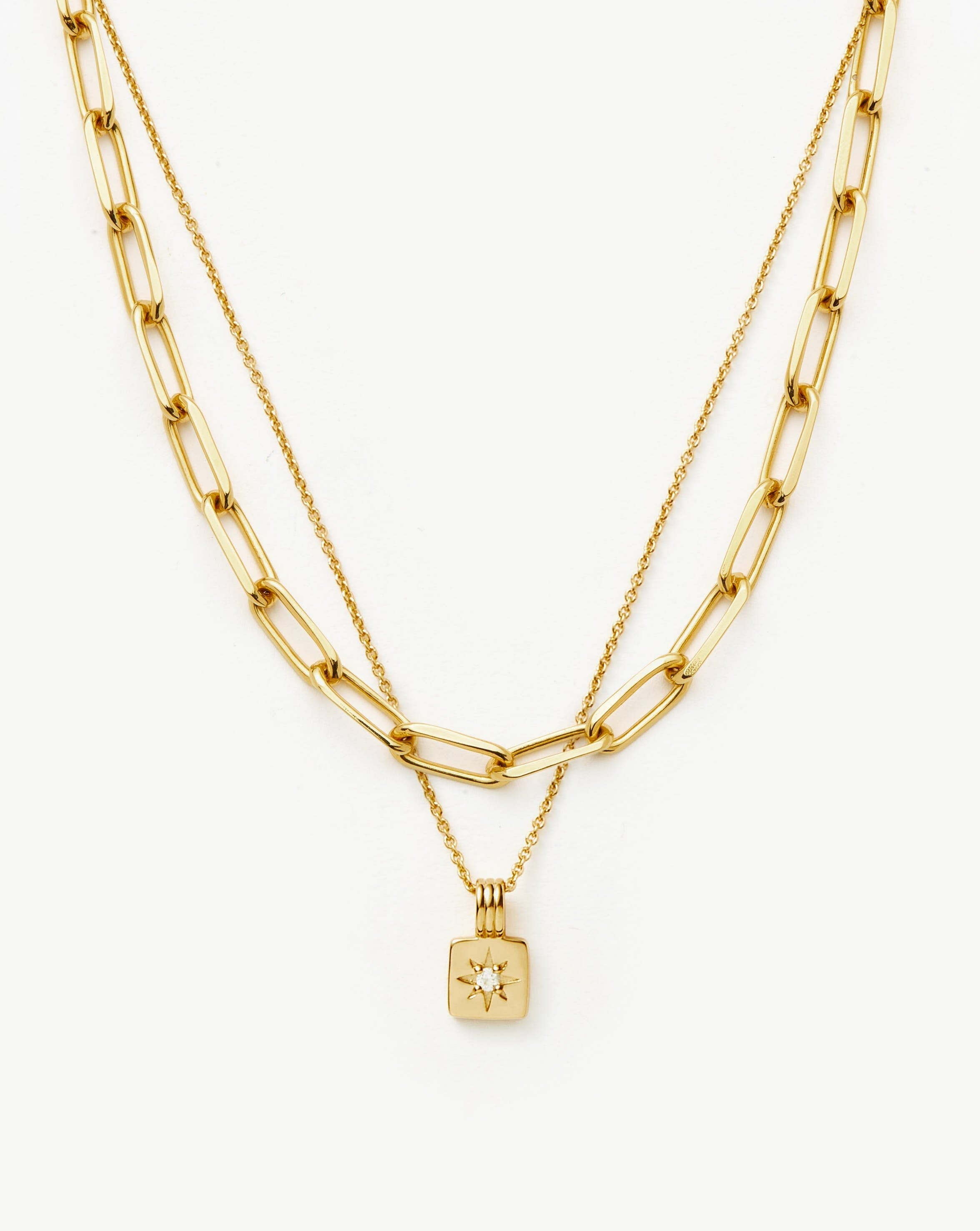 Star Ridge & Paperclip Chain Necklace Set - 18k Gold Plated Cubic Zirconia Jewelry for Women | Elegant Layering Necklaces for Date Night, Wedding & Everyday Wear