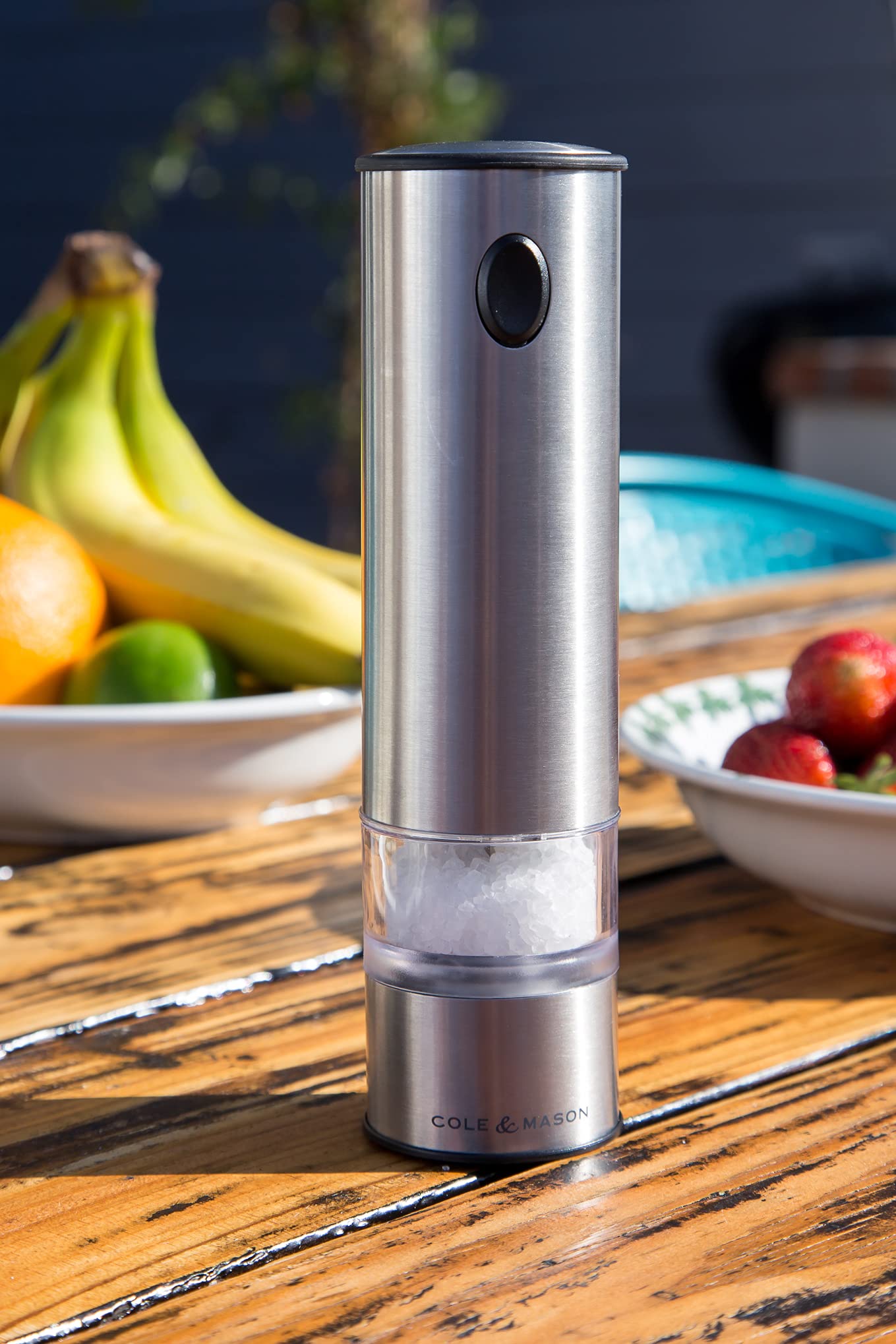 Cole & Mason Battersea Electronic Salt & Pepper Mill Set - One-Touch Adjustable Grinder with Stainless Steel Finish - Refillable & Coarse to Fine Settings - Perfect for Kitchen, Dining Table & Outdoor Cooking (1 Pack)