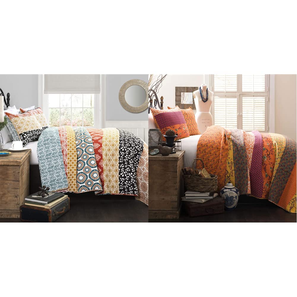 Lush Decor Bohemian & Royal Empire Reversible Cotton Quilt Set | King/Queen/Full Size | Soft & Breathable Bedding for Cozy Home Decor