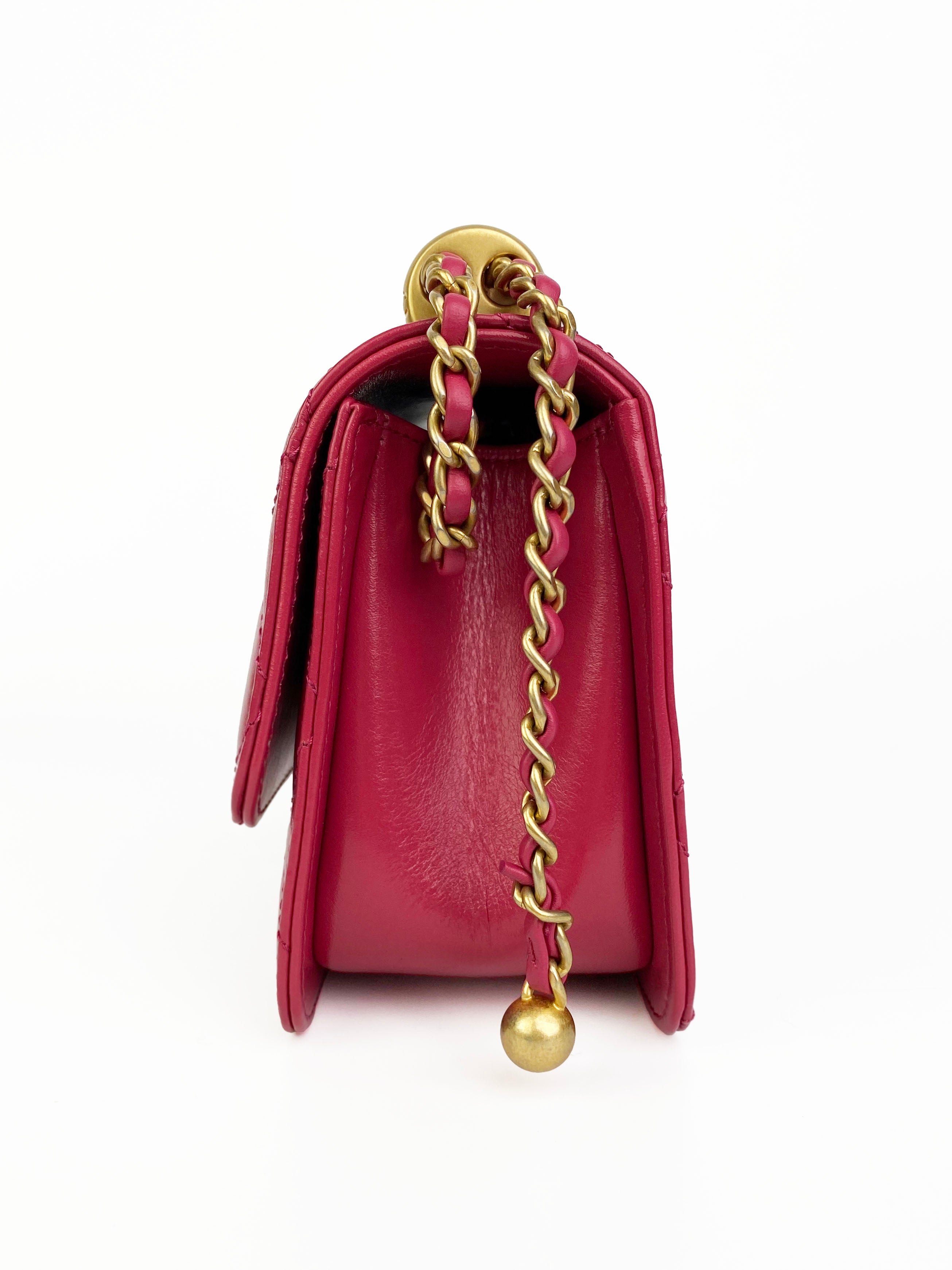Chanel Mini Flap Bag in Deep Pink with Gold Ball Hardware - Elegant Crossbody Purse for Women, Perfect for Parties, Dates & Special Occasions