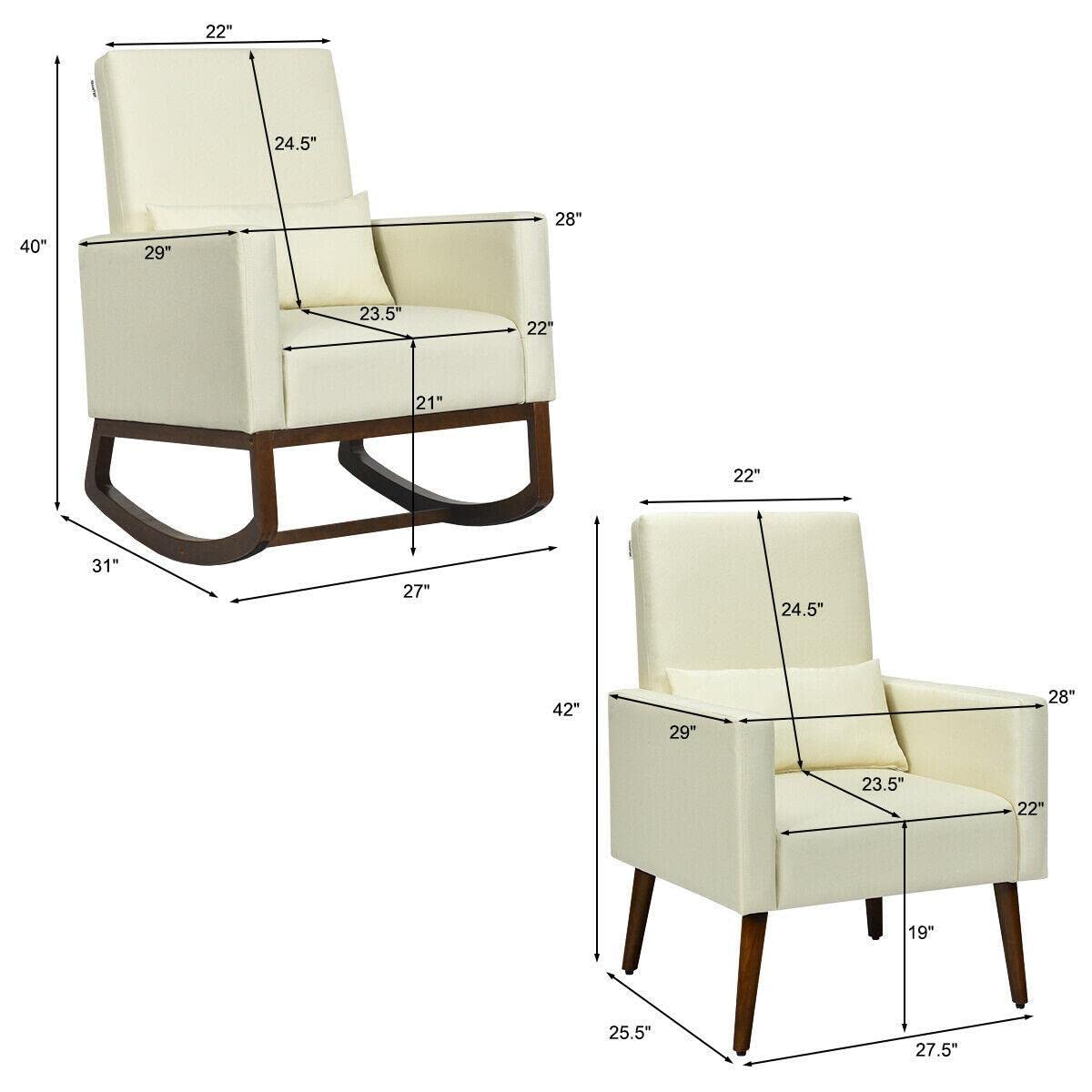 2-in-1 Fabric Upholstered Rocking Chair Armchair with Pillow - Beige Mikalo Rocker Chair for Living Room, Nursery & Outdoor Camping - Comfortable Rocking Recliner for Relaxation & Nursing