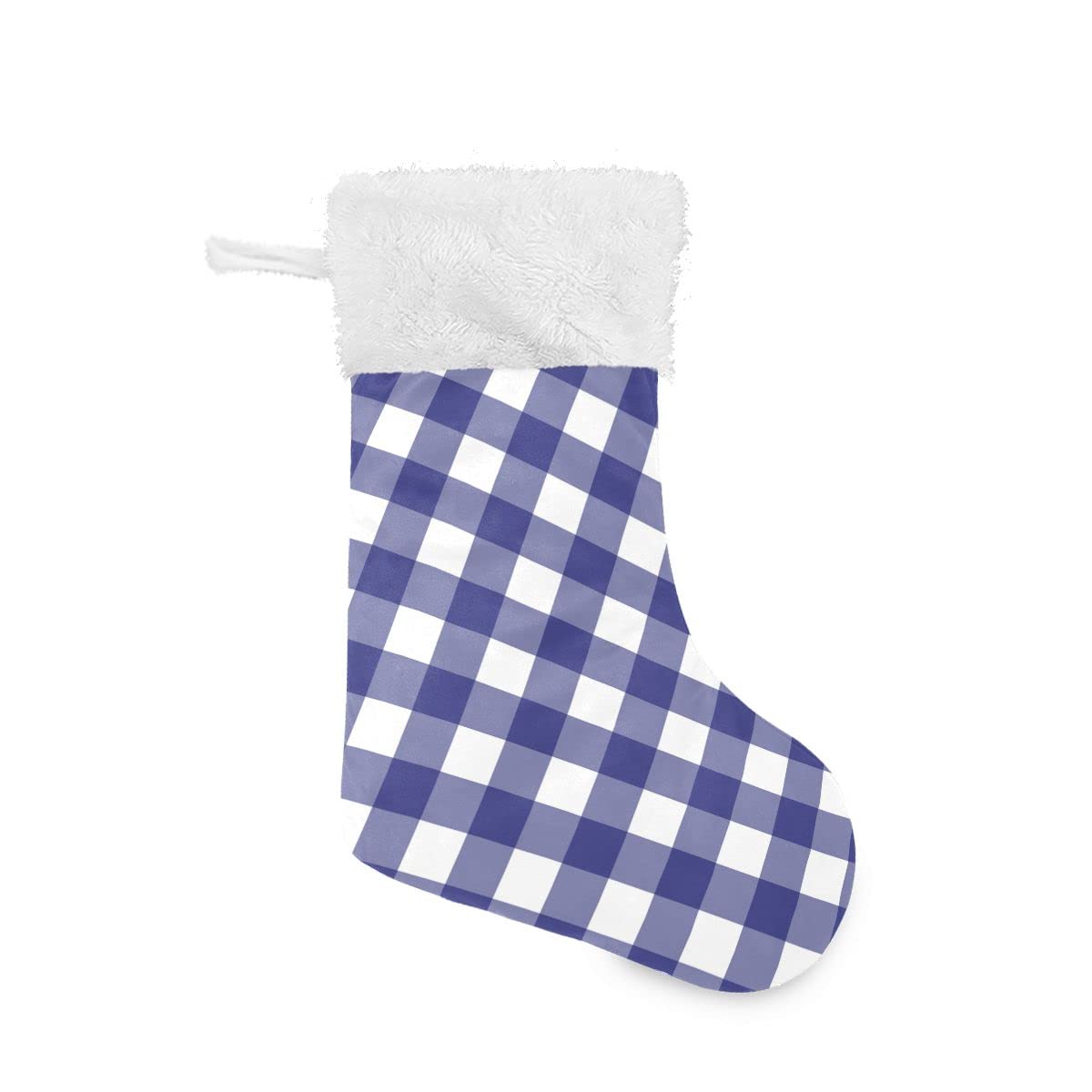 ALAZA 18 Inch Christmas Stockings - Burlap with Large Blue Checkered Plaid & Plush Faux Fur Cuff - Holiday Decor for Family, Xmas Party & Fireplace Mantel Decorations (226ut6a)