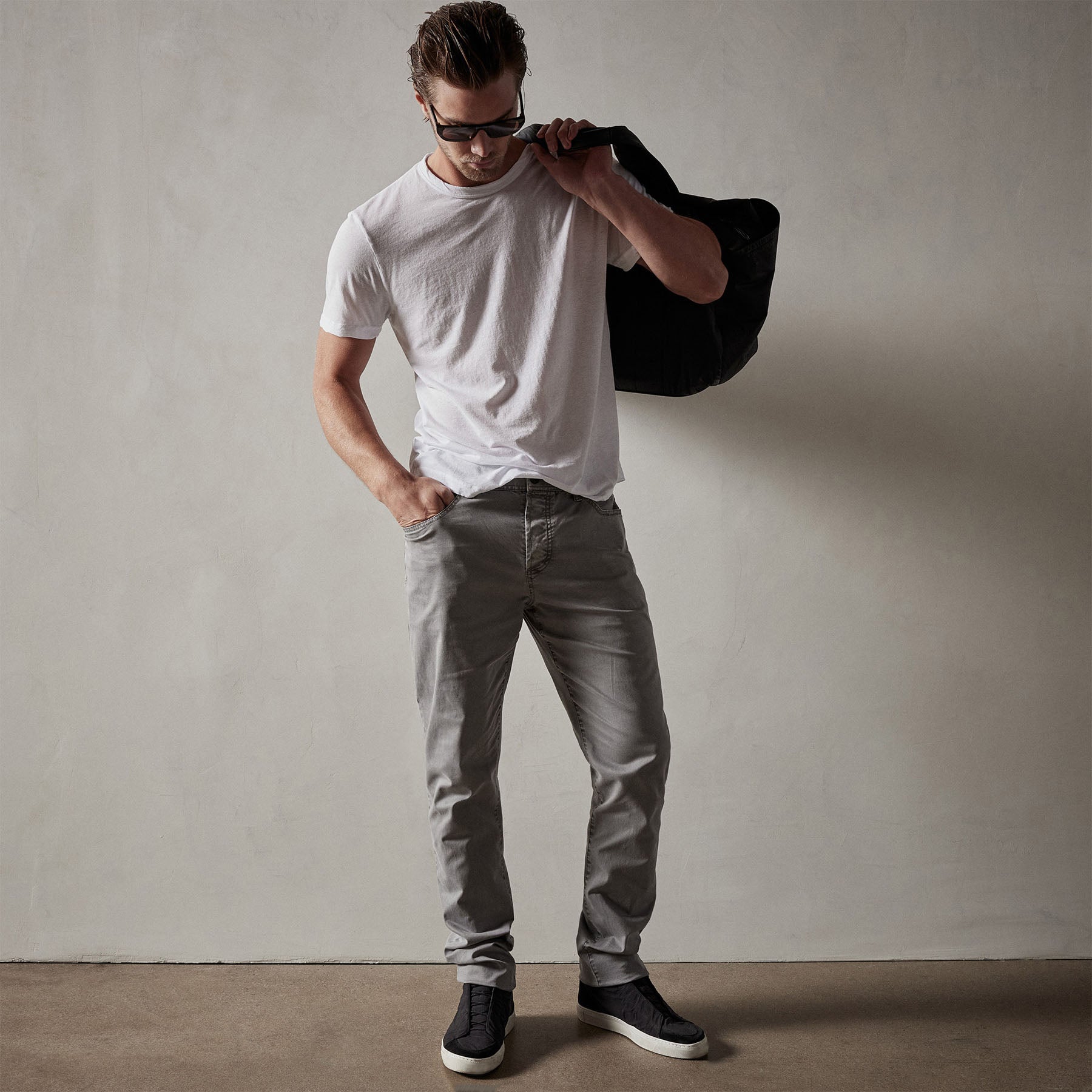 Premium Brushed Twill 5-Pocket Pants for Men - Comfortable Silver Grey Pigment Wash | Perfect for Casual Wear, Office & Outdoor Activities