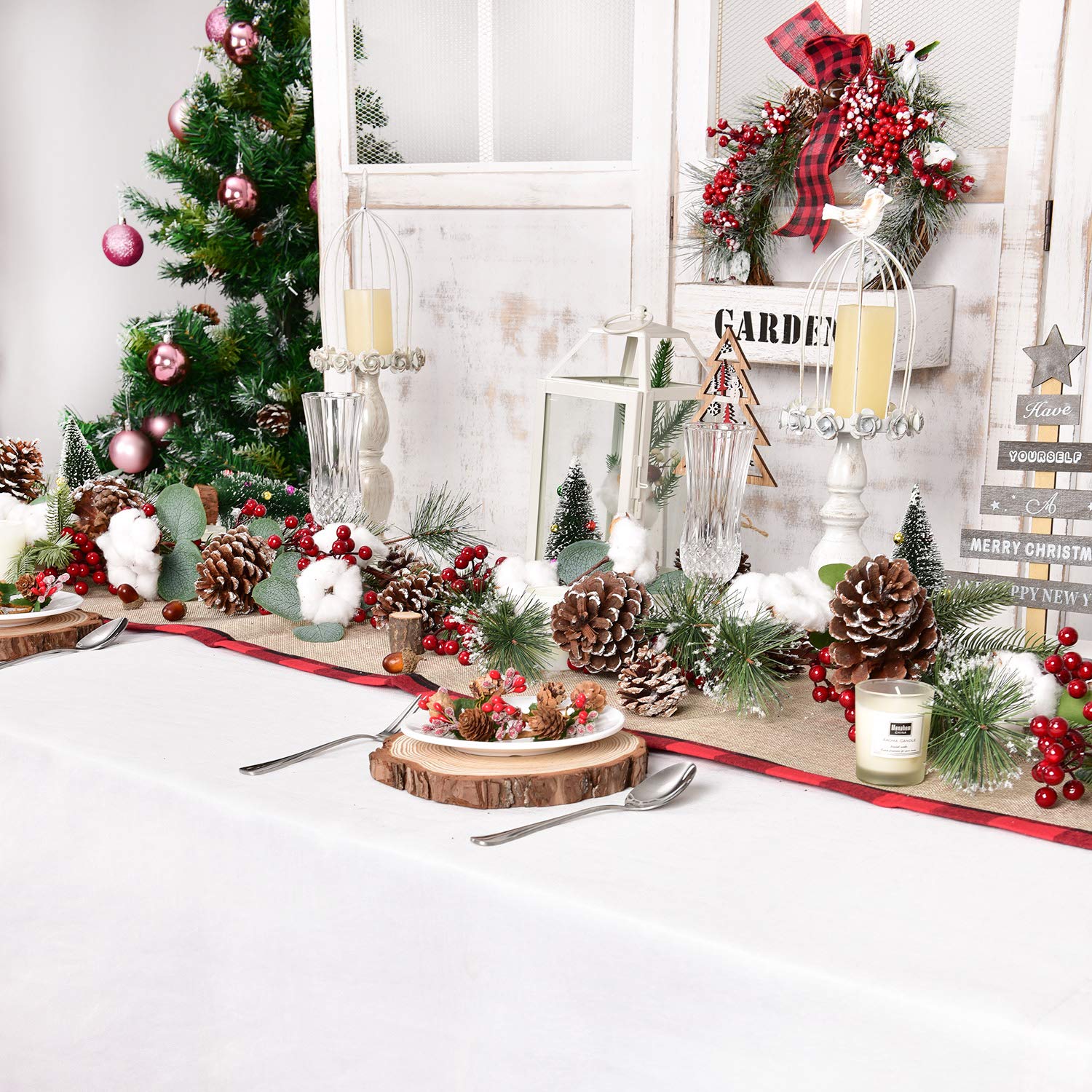 6FT Artificial Christmas Pine Garland with Berries, Pine Cones, Spruce & Eucalyptus Leaves - Winter Greenery Decor for Fireplace, Table Runner, Centerpiece, Holiday Home & Office Decoration