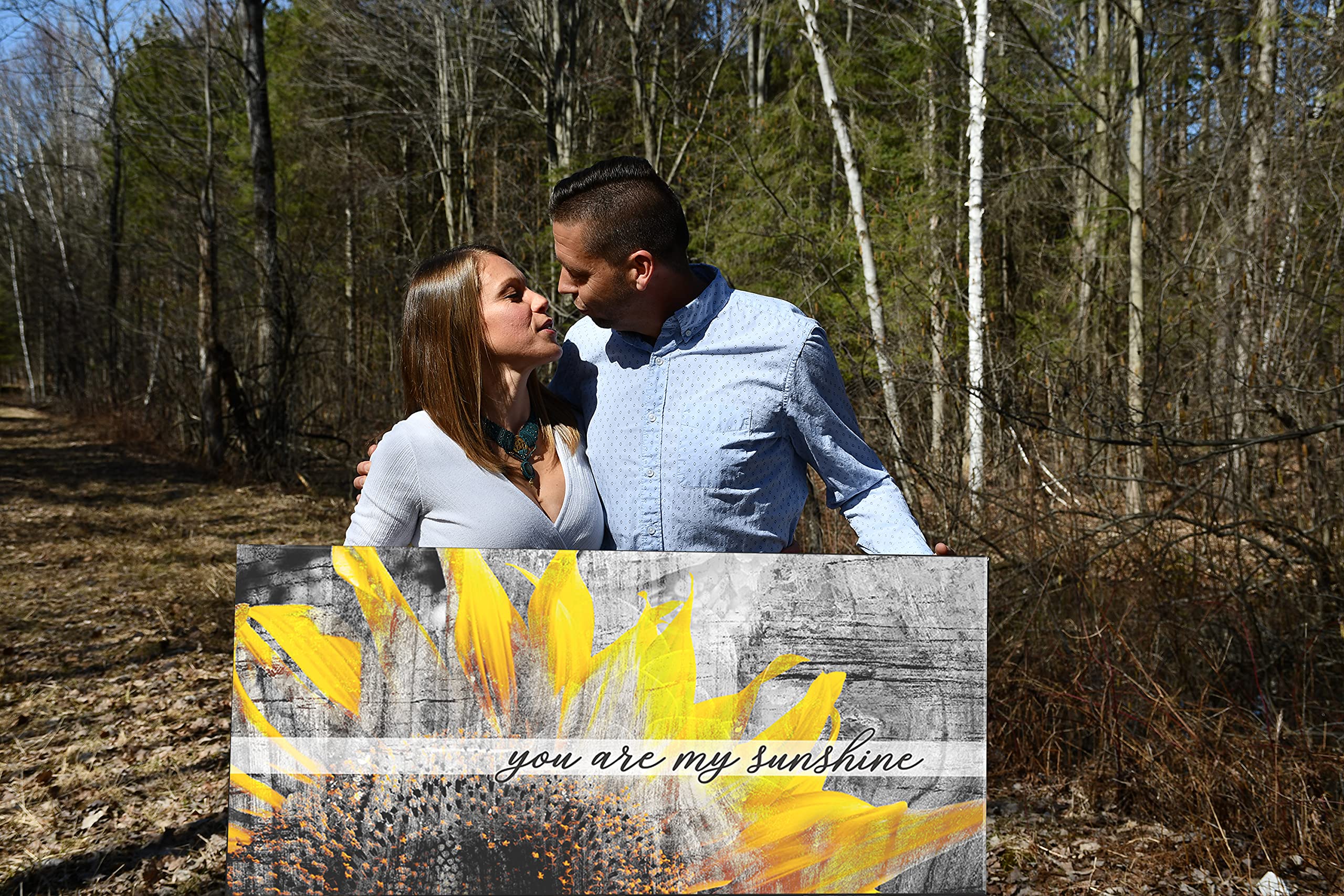 You Are My Sunshine Sunflower Wall Art - Large Canvas Flower Painting for Living Room Decor - Yellow & Grey Modern Home Decor (60x27 inches) - Perfect for Farmhouse, Bedroom & Office Wall Decoration