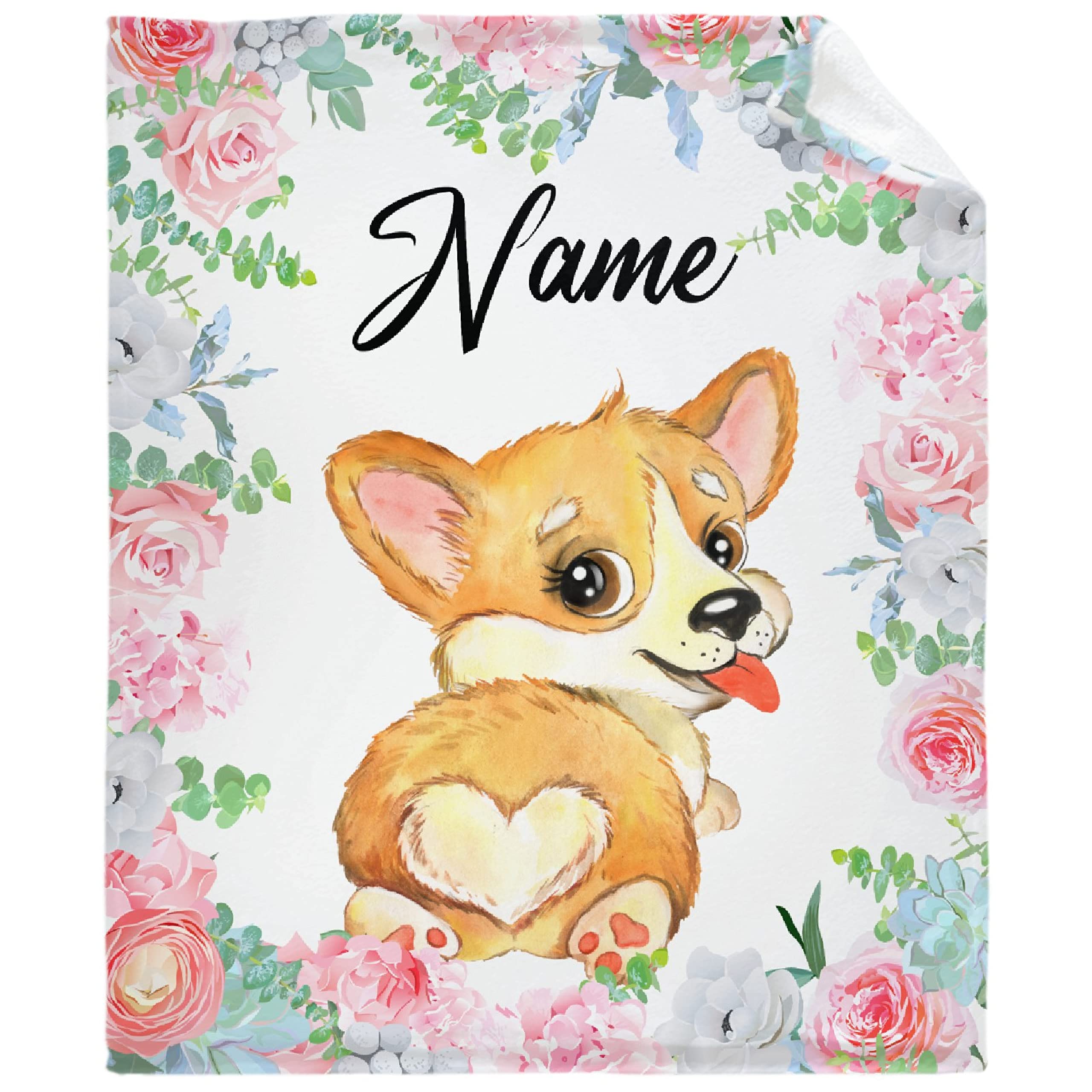 Custom Personalized Baby Blankets with Name - Soft Plush Fleece Throw Blanket for Newborn Girls & Boys | Corgi Dog Design | Cozy Warm Gift for Baby Showers, Christenings & Family Cuddles