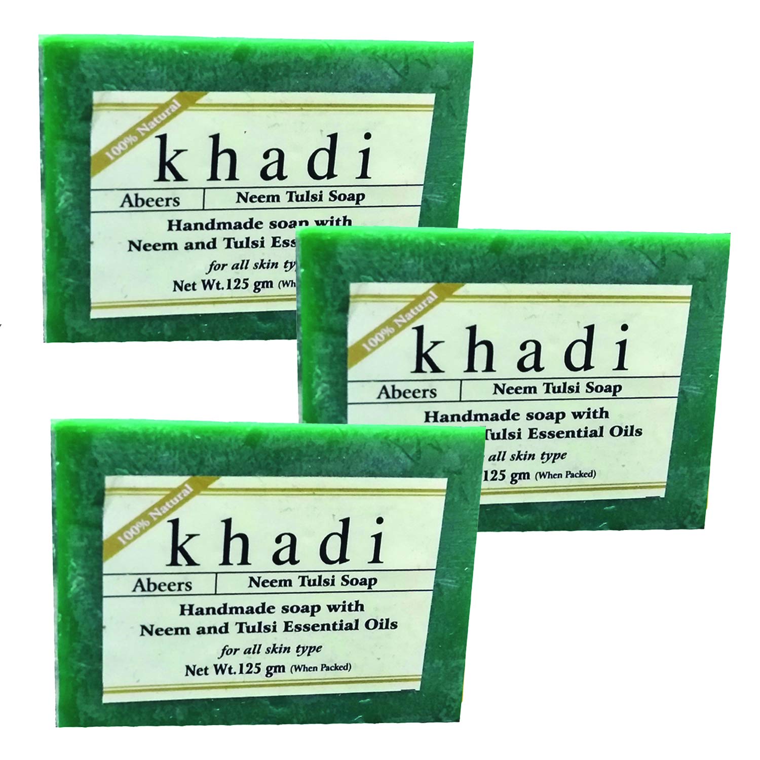 Khadi Abeers Pure Essence Neem Tulsi Soap with Essential Oils - 125g (Pack of 3) | Ayurvedic Herbal Soap for Acne, Eczema & Skin Detox | Perfect for Daily Skincare & Spa Treatments