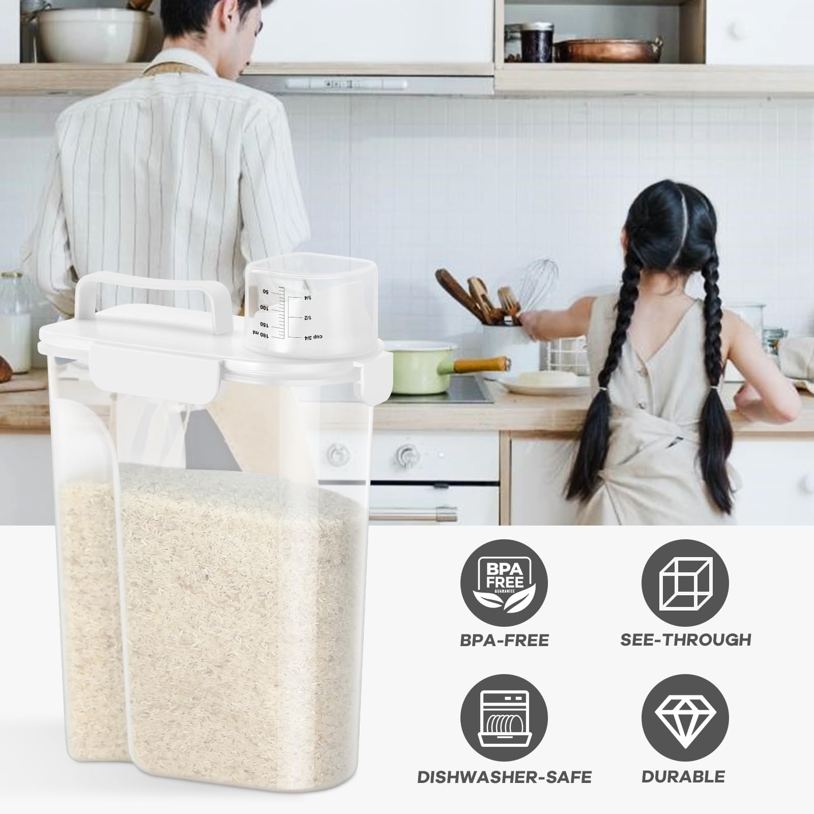 10Lbs Airtight Rice Container with Brush - Kitchen & Pantry Storage for Cereal, Pet Food
