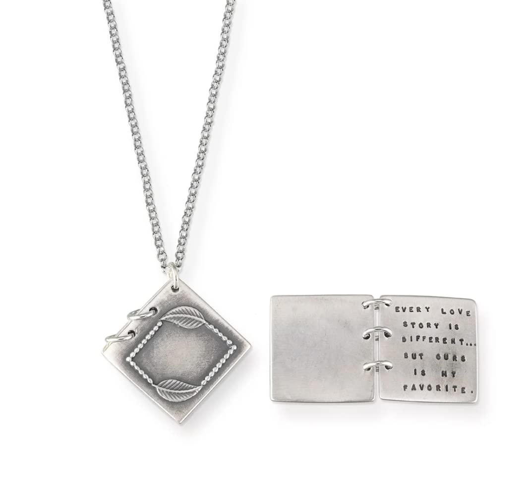 Kathy Bransfield Sterling Silver Love Story Book Quote Pendant Necklace - Romantic Jewelry Gift for Her, Birthday, Anniversary & Valentine's Day