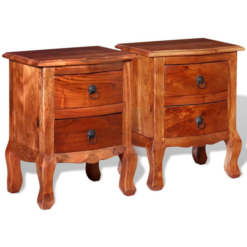 2-Piece Solid Acacia Wood Nightstand Set with Drawers - Modern Bedside Tables for Bedroom, Living Room & Guest Room Storage