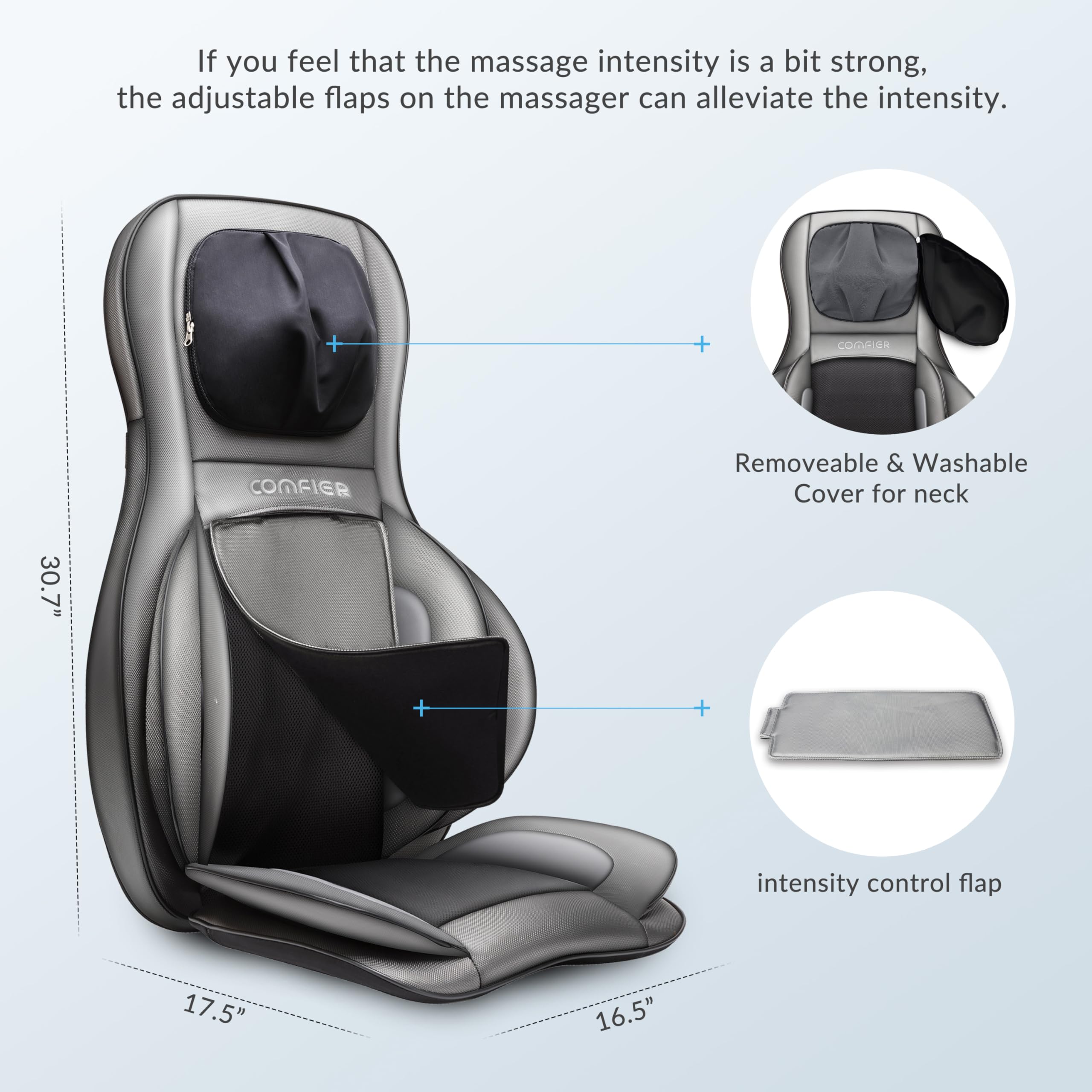 COMFIER Shiatsu Neck & Back Massager with Heat - 2D/3D Kneading Massage Chair Pad, Adjustable Massage for Neck & Full Body Relaxation - Perfect Christmas Gift for Men, Women, Dad & Mom (Dark Gray) - Ideal for Home, Office & Car Use to Relieve Stress & Muscle Pain