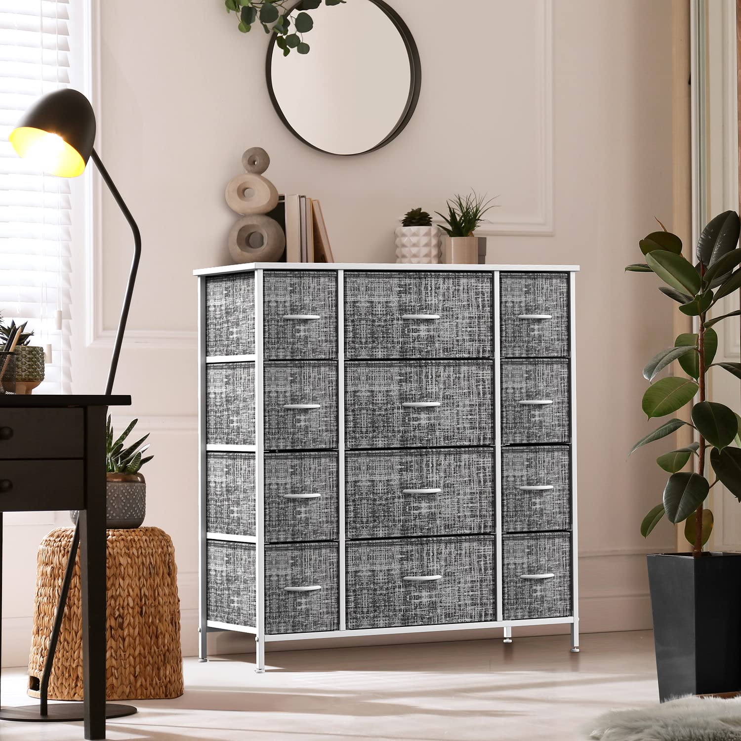 Sorbus 12-Drawer Dresser with Steel Frame & Wood Top - Large Storage Chest Organizer with Easy Pull Fabric Bins for Clothes - Perfect for Bedroom, Hallway, Living Room, Nursery & Closet Organization - Sturdy Storage Furniture for Home & Office Use
