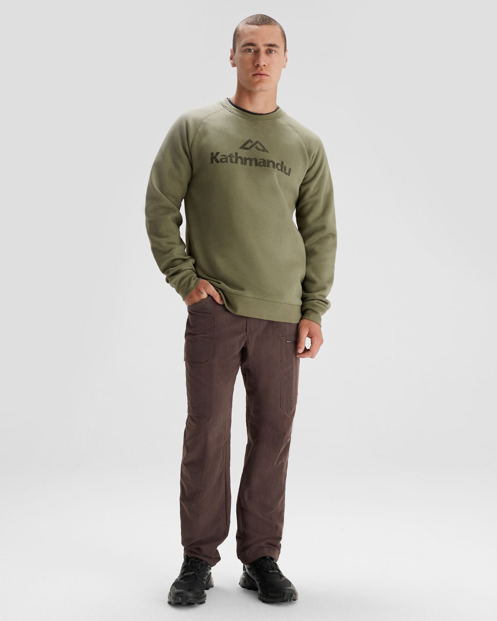 Men's Kathmandu Logo Crew Sweater - Soft Cotton Pullover for Men, Casual Winter Knit Sweater, Beech Color | Perfect for Outdoor Adventures & Cozy Winter Wear