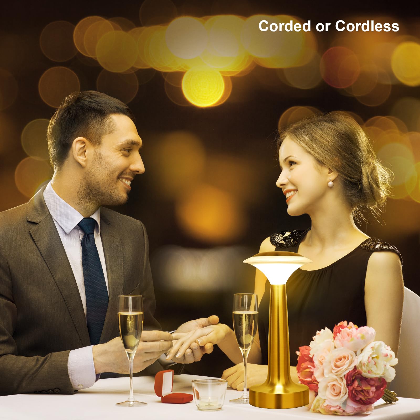 UMEXUS Small Cordless Table Lamp - Rechargeable Battery Operated LED Night Light with Dimmable Touch Control, Portable Ambient Lighting for Bedroom, Restaurant, Bar, Patio, Dining Table - Gold Finish for Warm Home Decor