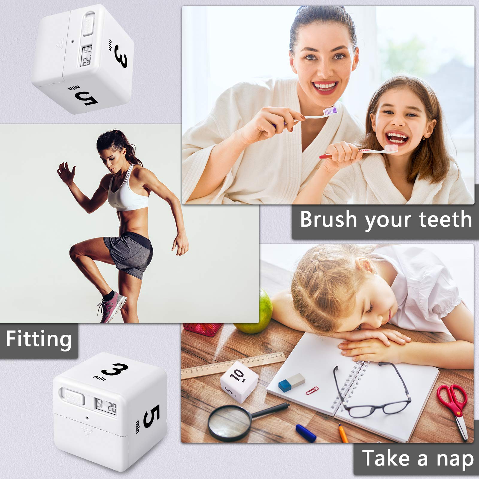 2-Pack Gravity Sensor Cube Timers - 1, 3, 5, 10, 15, 20, 30, 60 Minute Countdown Timer for Kids, Workouts, Games & Time Management (White) - Perfect for Classroom, Gym, Sports Training and Family Game Nights