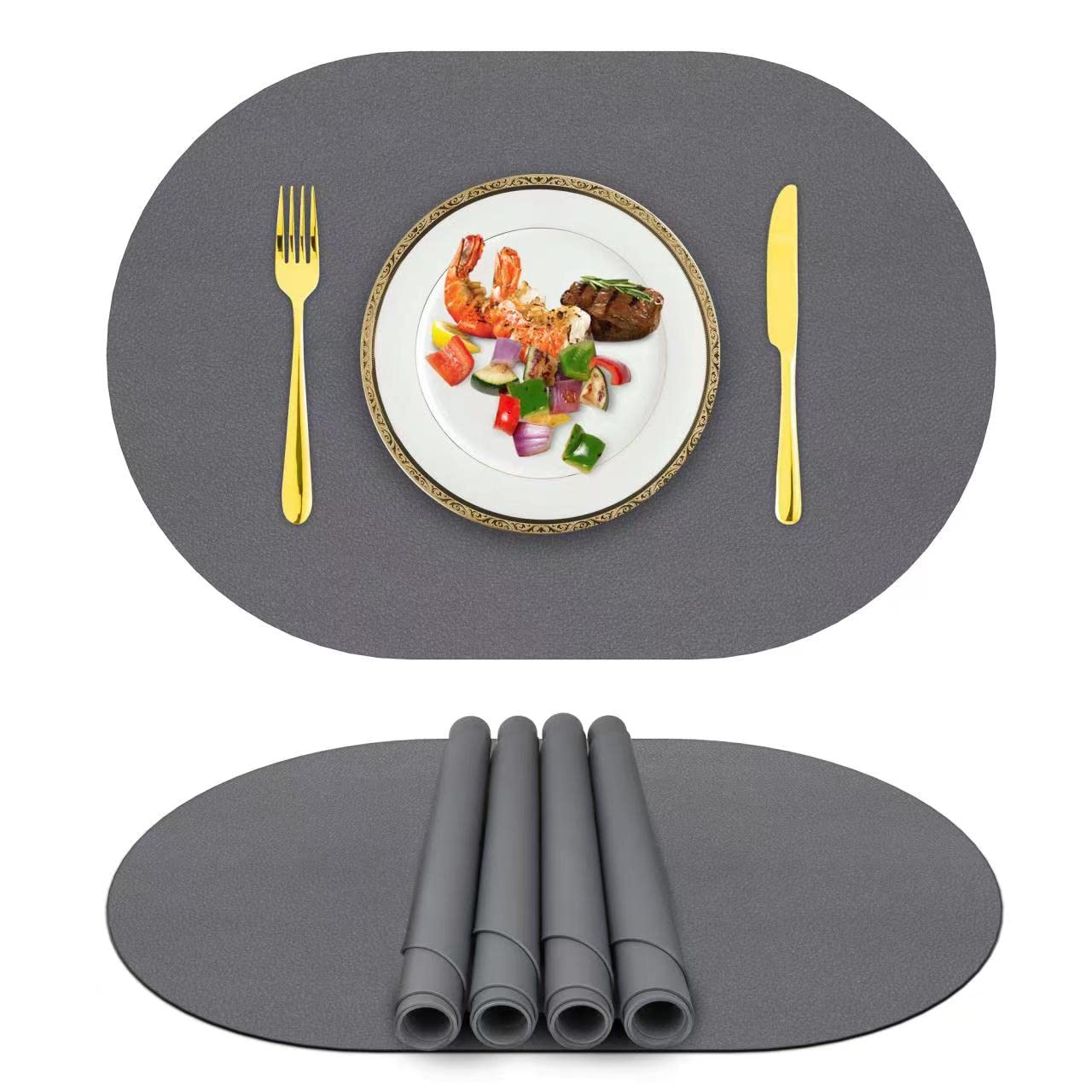 Premium Non-Slip Silicone Placemats for Dining Table - Waterproof, Heat Resistant & Washable - Perfect for Kids, Indoor & Outdoor Use - Ideal for Kitchen, Patio, Picnics & Family Gatherings (17.6