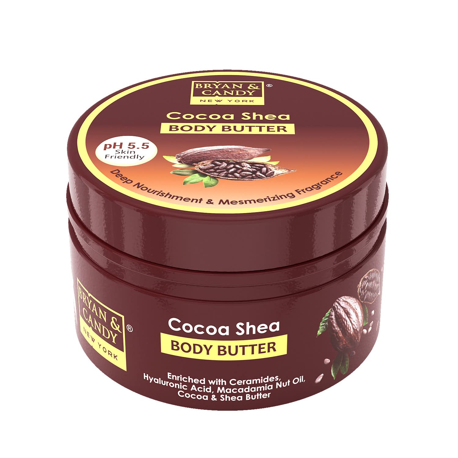 BRYAN & CANDY Cocoa Shea Body Butter - pH 5.5 Balanced, 72-Hour Moisturizing Cream for Dry Skin | 100% Vegan, Cruelty-Free | Perfect for Winter Care & Daily Hydration