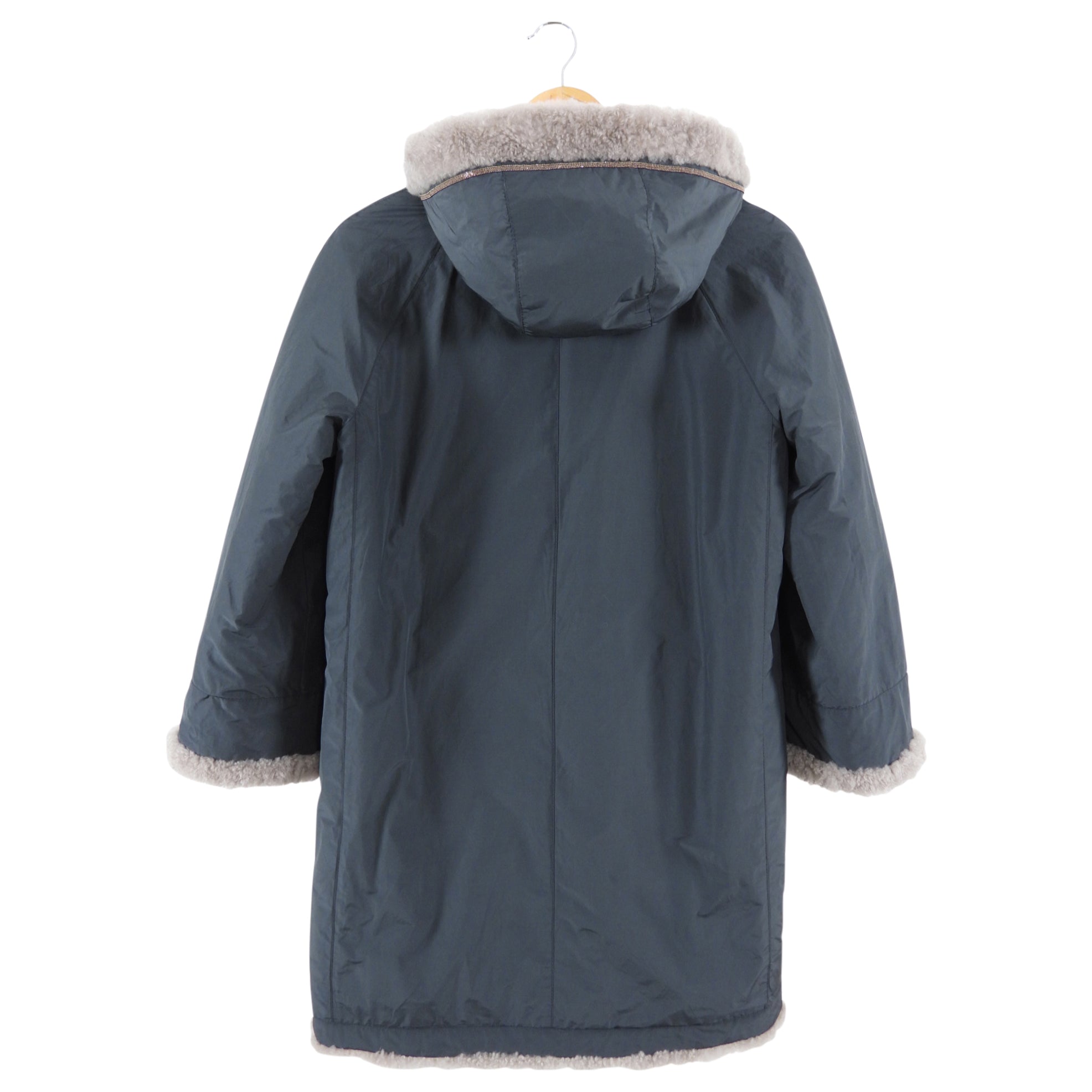 Brunello Cucinelli Reversible Shearling Zip Coat - Charcoal Grey & Taupe - Size IT40 (US 4) - Luxury Winter Outerwear for Men & Women - Perfect for Travel & Cold Weather Fashion