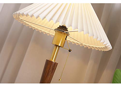 Nordic Brass Bedside Table Lamp - Solid Wood Base, European-Style Retro Design with Japanese Pleated Shade for Bedroom, Living Room, Dining Room & Hallway - Perfect for Cozy Nights and Elegant Home Decor