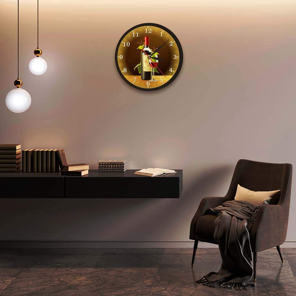 Geek Alerts Silent Wall Clock with Voice Activated LED Night Light - Wine Bottle & Grape Design for Home Bar, Tavern Decor - Perfect for Wine Lovers & Gift Giving