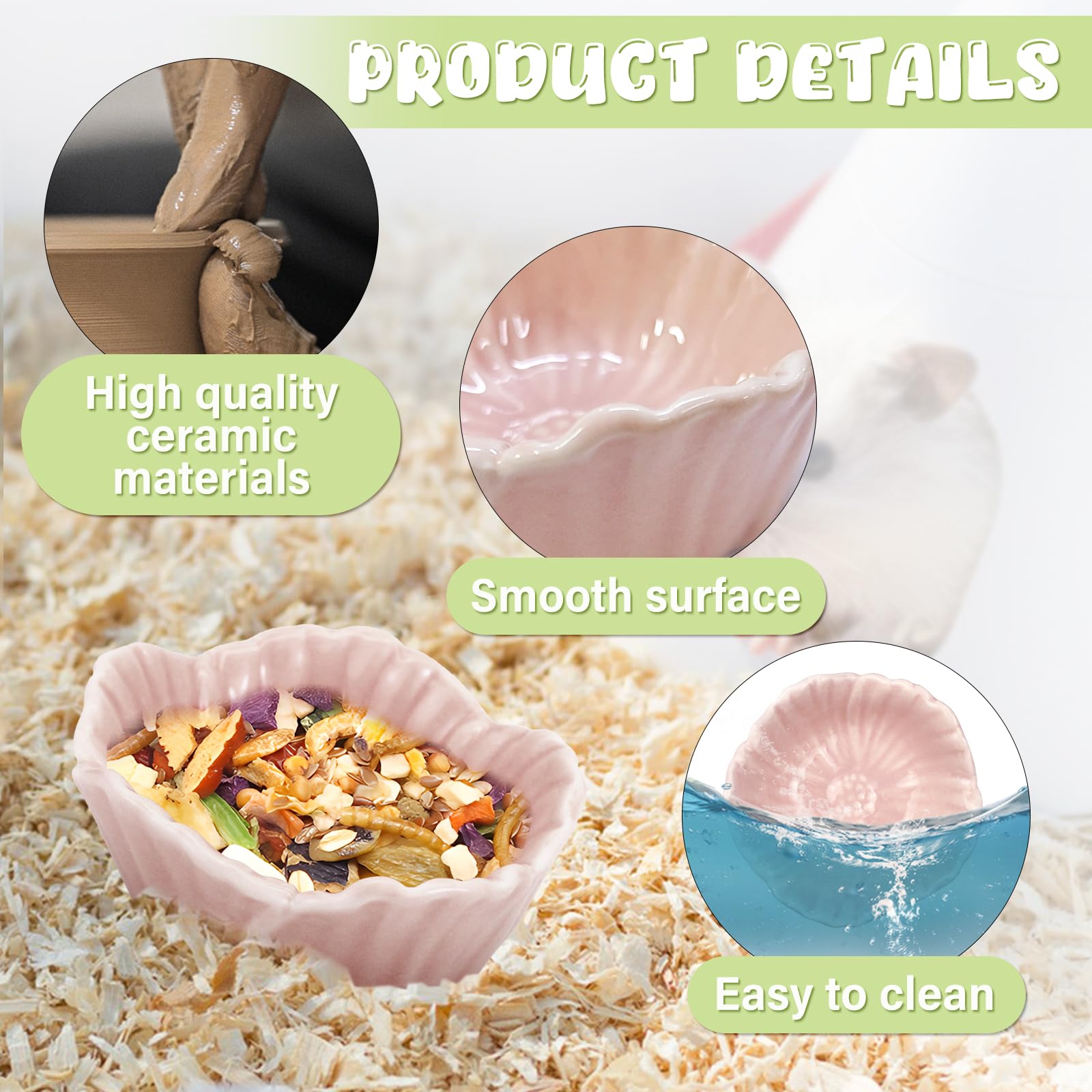 Small Ceramic Pet Hamster Bowl - Anti-Tip Food & Water Dish for Dwarf Hamsters, Parrots, Gerbils | Easy to Clean, Durable Pink Feeding Bowl | Perfect for Cage, Travel & Playtime Use