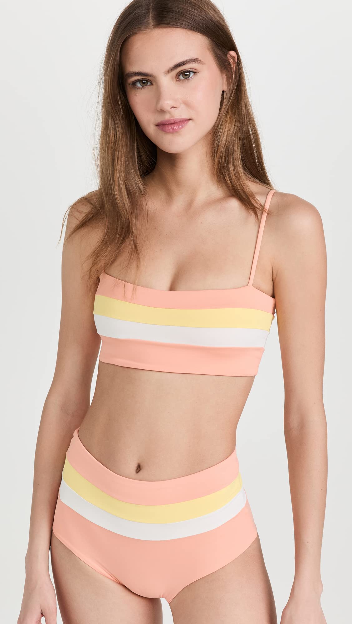 LSpace Women's Rebel Stripe Bikini Top - Cream, Lemon Drop & Tangy - Size S | Sexy Summer Swimwear for Beach, Pool & Vacation