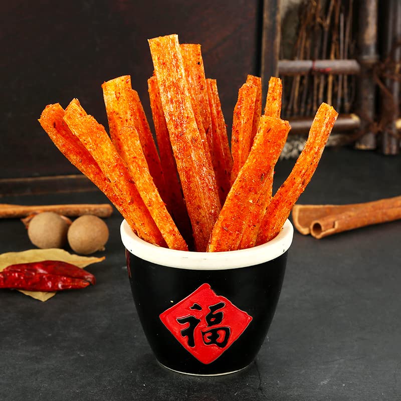 Spicy Strip Small Gluten Snacks - Sweet & Spicy Chinese Instant Snack, Handmade Large Gluten (4 Bags) | Perfect for Office Snacking, Travel Food & Asian Gift Ideas