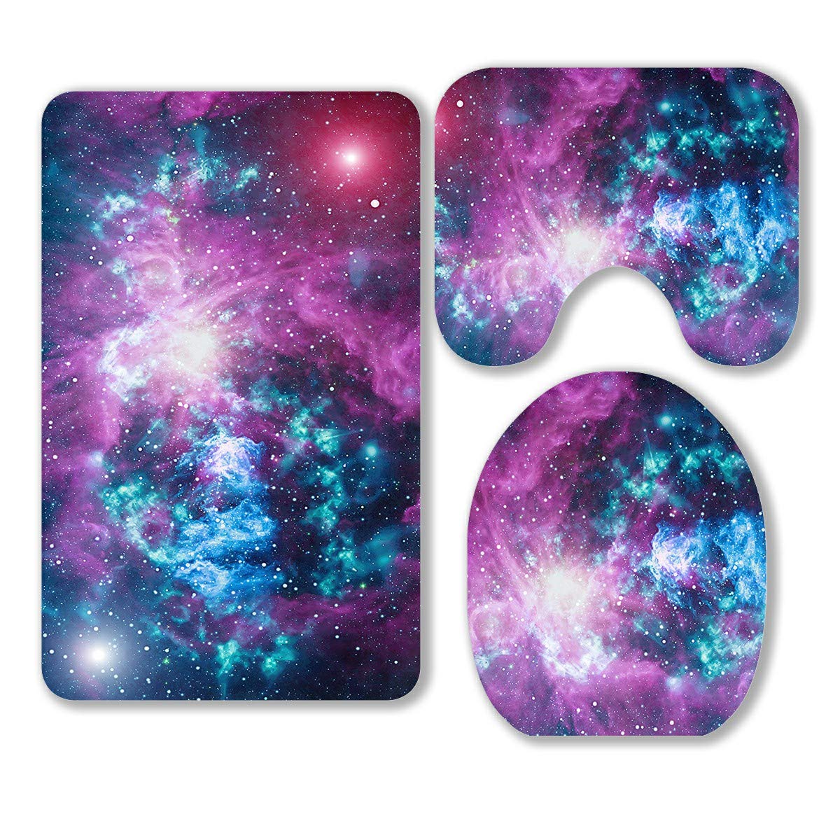 Galaxy in Space Bathroom Rugs Set - 3 Piece Non-Slip Bath Mat, Contour Mat & Toilet Lid Cover with Black Hole Universe Design | Cosmic Decor for Kids & Adults Bedroom | Sci-Fi Themed Bathroom Floor Protection | Perfect for Space Lovers, Science Fiction Fans & Astronomy Enthusiasts | Great for Themed Bathrooms, Kids Rooms & Unique Home Decor