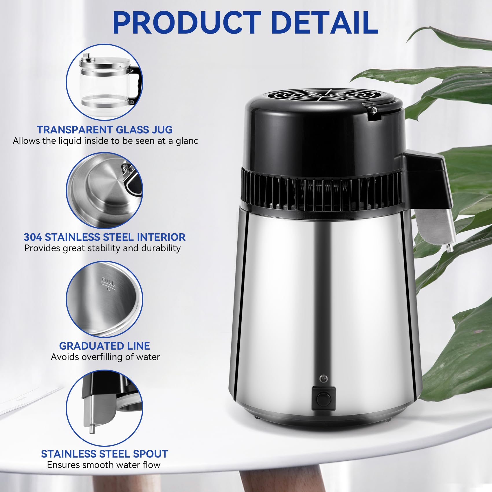 Annhua 4L 750W Stainless Steel Water Distiller with Glass Container - Pure Distilled Water Maker for Home, Lab, Office & Dental Clinic | Perfect for Drinking, Humidifiers, Medical Use & Baby Formula