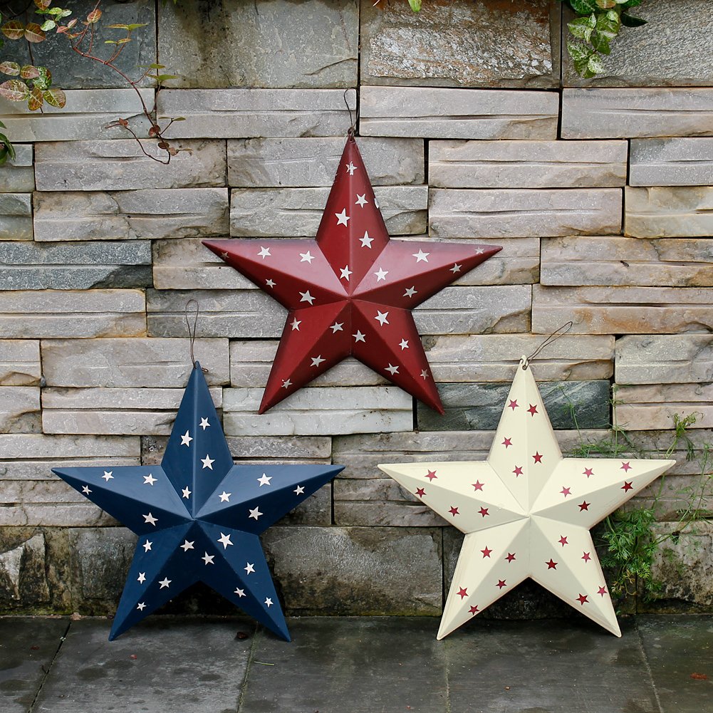12in Patriotic USA Flag Metal Star Decor - Indoor/Outdoor Barn Wall Hanging for July 4th & Holidays