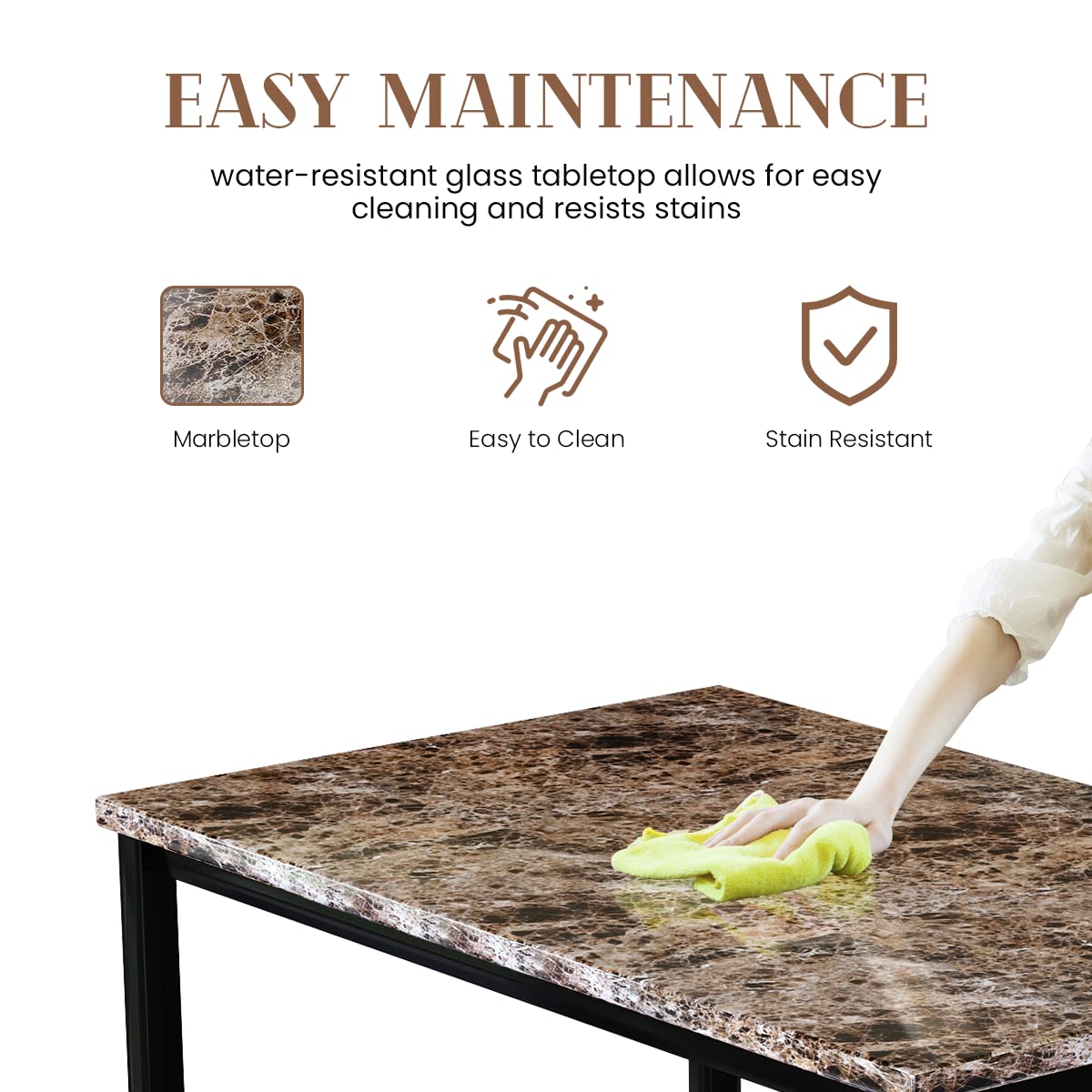 Modern 5-Piece Dining Table Set for 4 - Faux Marble Kitchen Table & 4 Chairs, Compact Brown Dinner Table Set for Small Spaces | Perfect for Apartments, Breakfast Nooks & Cozy Dining Areas