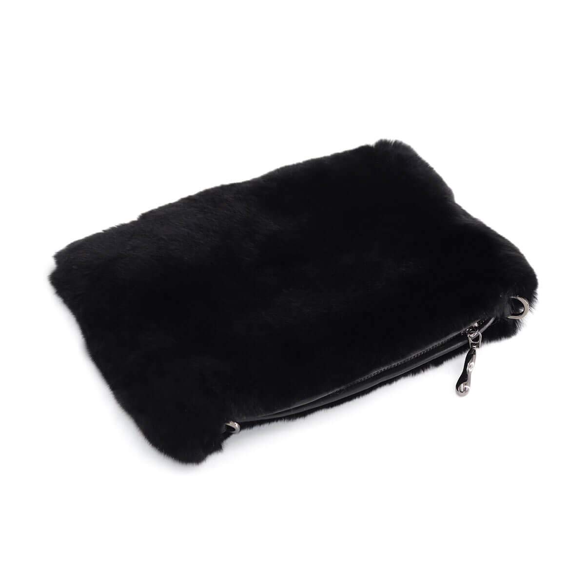 Surell Real Rex Rabbit Fur Wristlet Bag - Soft Fuzzy Clutch Purse with Adjustable Long Strap & Secure Zipper Closure - Luxurious Women's Fashion Handbag for Parties, Weddings & Evening Events - Perfect Gift for Her