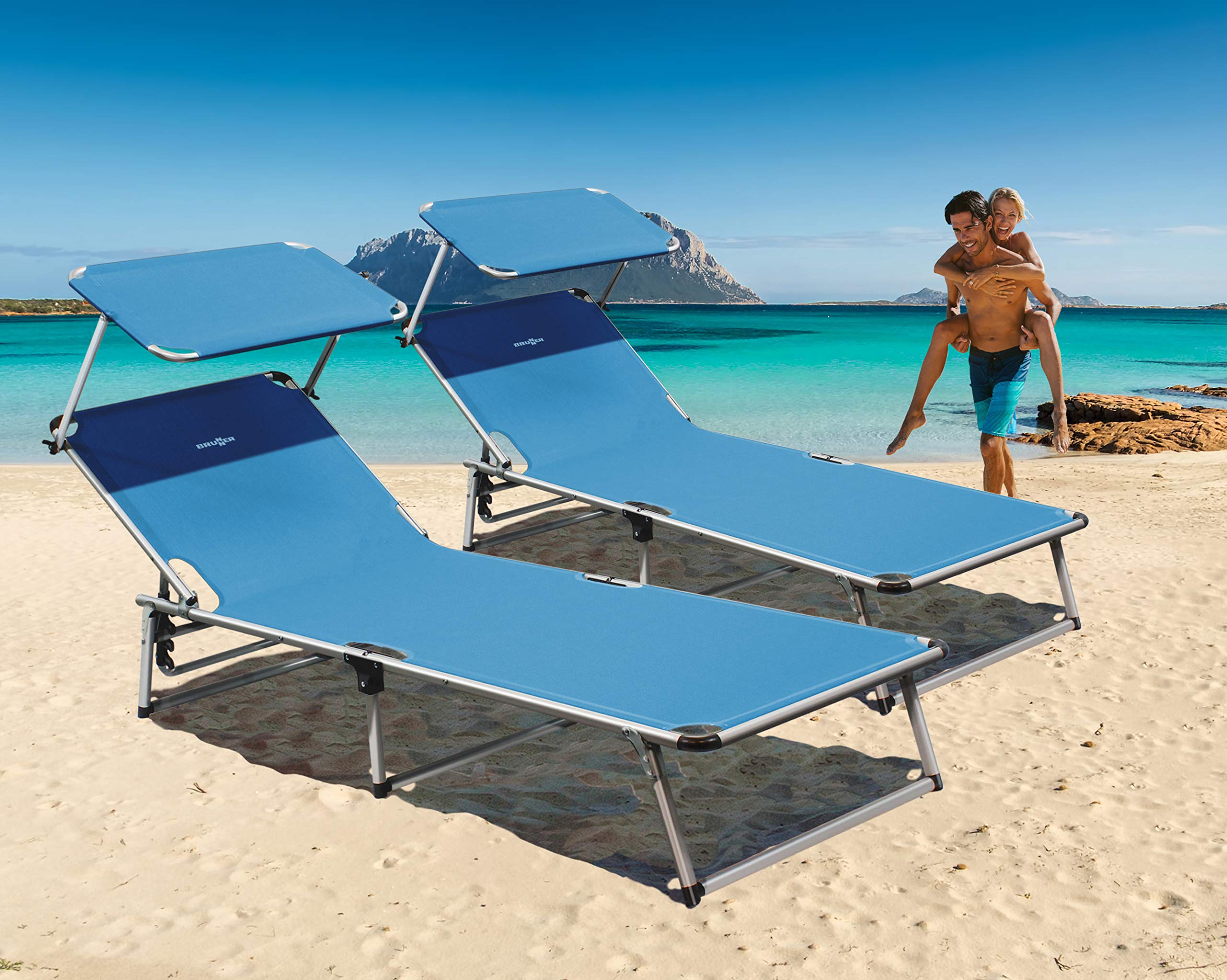 Brunner Beach Bed Malibu - Portable Folding Lounge Chair for Outdoor, Pool, Beach, and Travel - Lightweight & Comfortable (Blue) - Perfect for Sunbathing, Relaxing, and Vacation Getaways