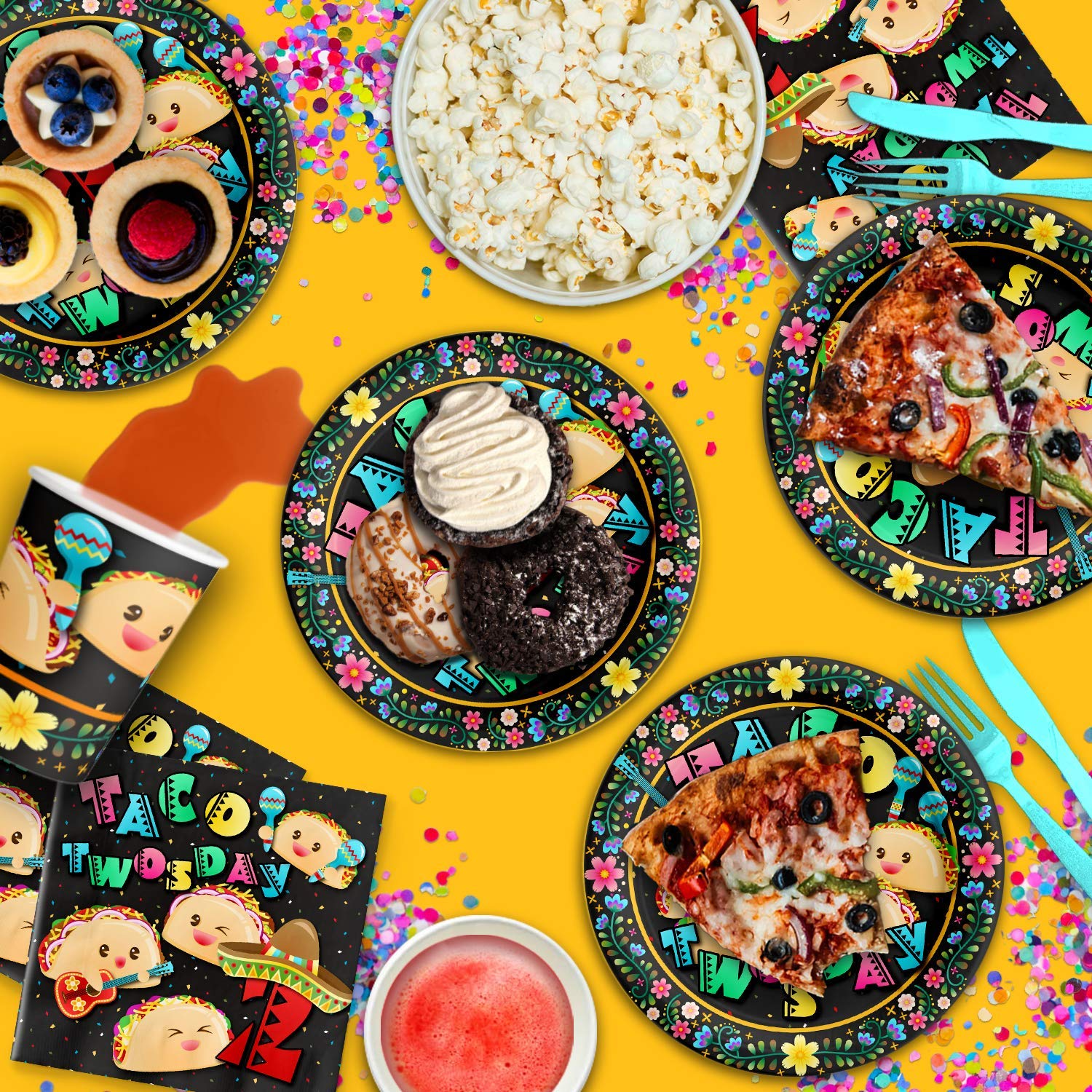 Taco Tuesday 2nd Birthday Party Supplies Set - 16-Piece Tableware Kit with Plates, Napkins & Cups - Perfect for Themed Parties & Celebrations