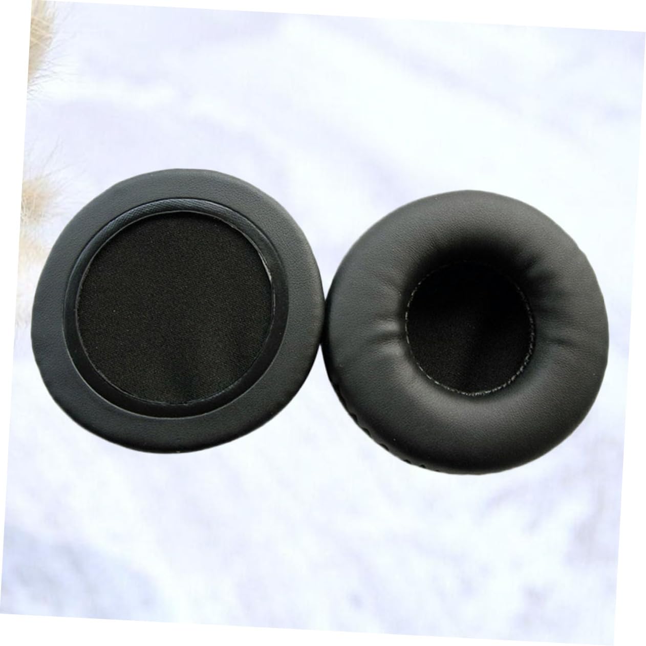 CAXUSD 2 Pack Round Leather Earphone Covers - Noise Reduction Headphone Pads, Comfortable Fit for Headphones (Black) | Perfect for Travel, Work & Home Use