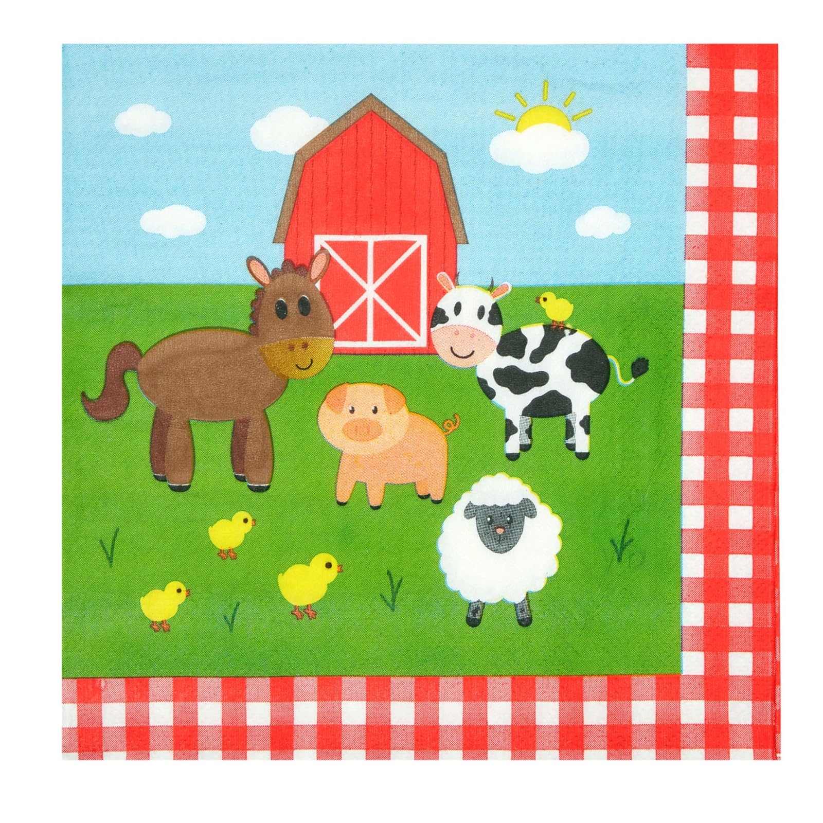 Juvale 144-Piece Farm Animal Birthday Party Supplies Set - Barnyard Themed Decorations with Paper Plates, Napkins, 9oz Cups & Plastic Cutlery for 24 Guests | Perfect for Kids Birthday Parties, Baby Showers & Farm-Themed Events