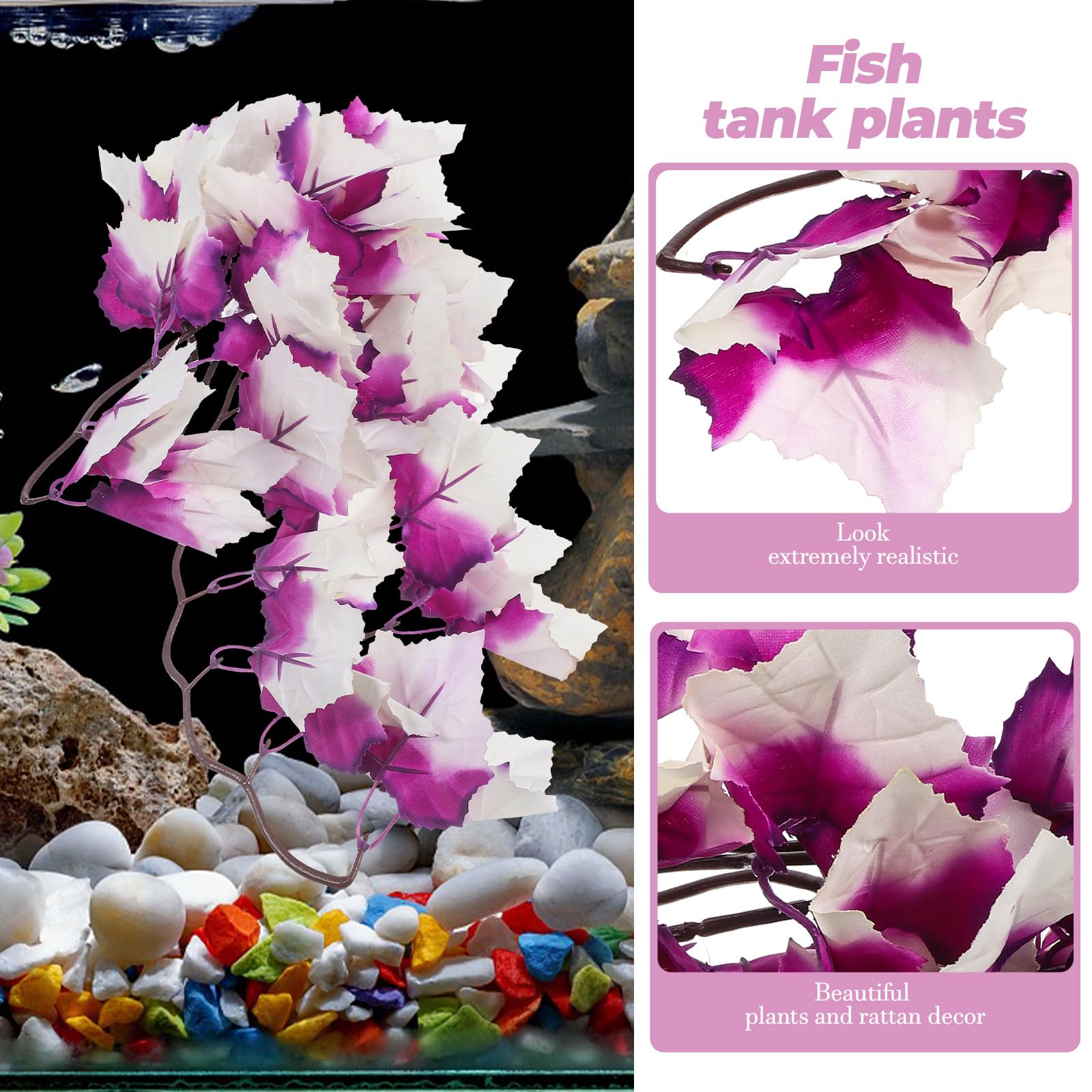 iplusmile Artificial Reptile Plants - Hanging Silk Terrarium Plants with Suction Cups, Habitat Decor for Bearded Dragons, Lizards, Geckos, Snakes & Amphibians (Purple) - Perfect for Vivarium, Terrarium & Reptile Tank Decoration