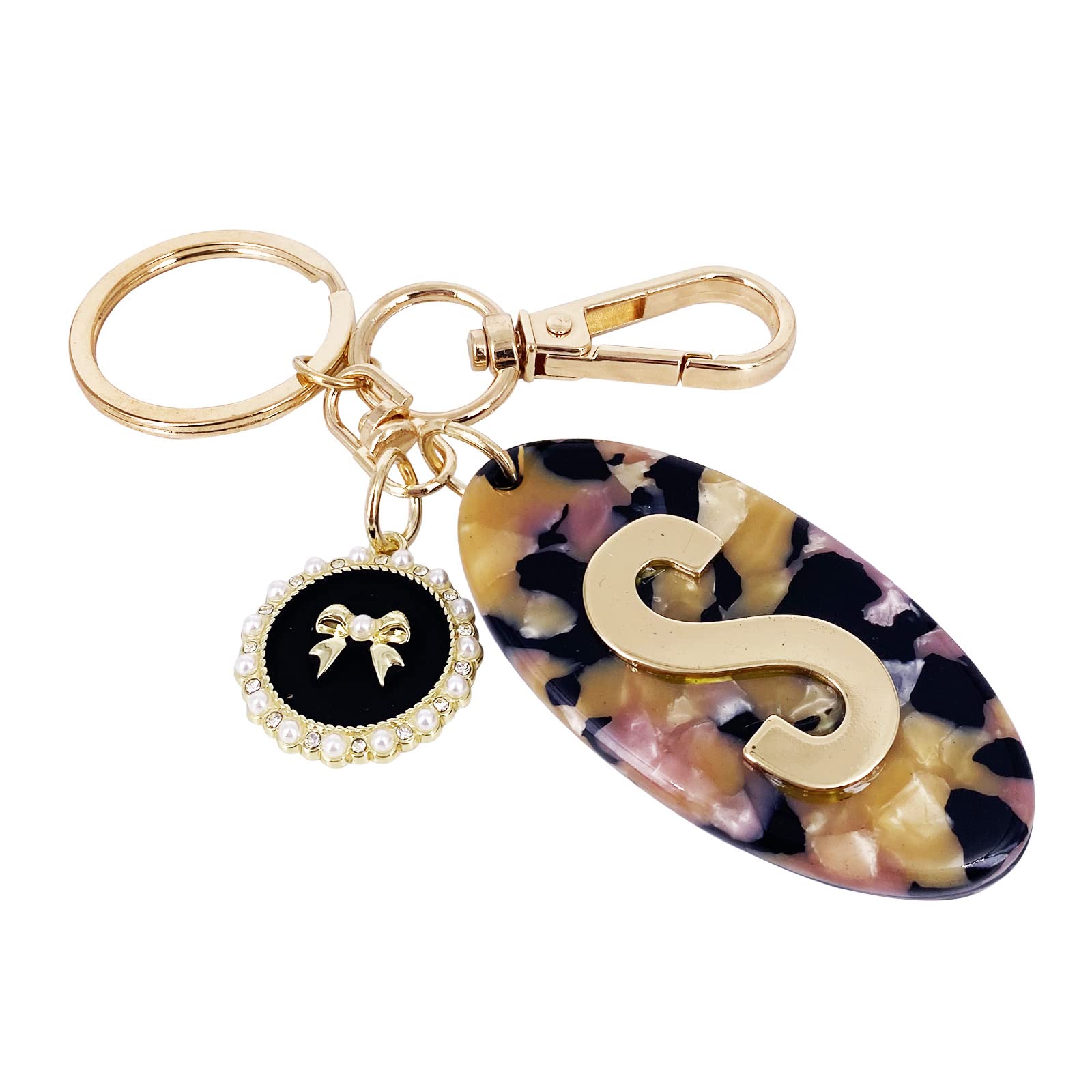 Gold Tone Letter S Keychain for Women - Elegant Resin Alphabet Initial Pendant for Purse, Handbag & Backpack - Perfect Gift for Her, Birthday, Anniversary & Graduation - Stylish Accessory for Everyday Use, Travel & Office