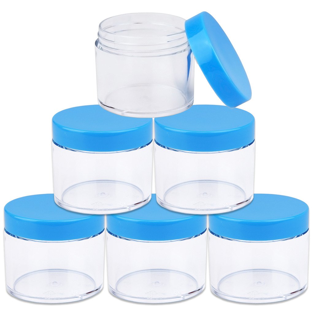 Beauticom 60 Grams/60 ML (2 Oz) Round Clear Leak Proof Plastic Jars with Blue Lids - Travel Size Cosmetic Containers for Makeup, Lotion, Creams, Oils & Salves - Perfect for DIY Beauty Products, Travel Toiletries & Home Organization (Pack of 384)