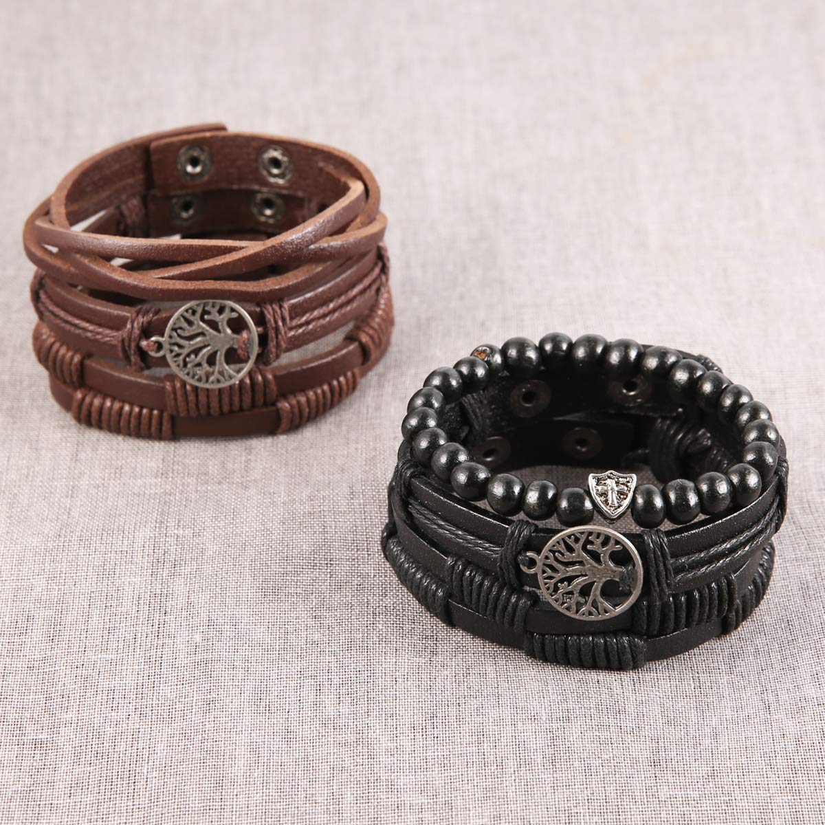 Genuine Leather Tree of Life Bracelet for Men & Women - Tiger Eye & Lava Rock Beads, Elastic Ethnic Tribal Wristband - Perfect for Yoga, Meditation & Boho Fashion Accessories