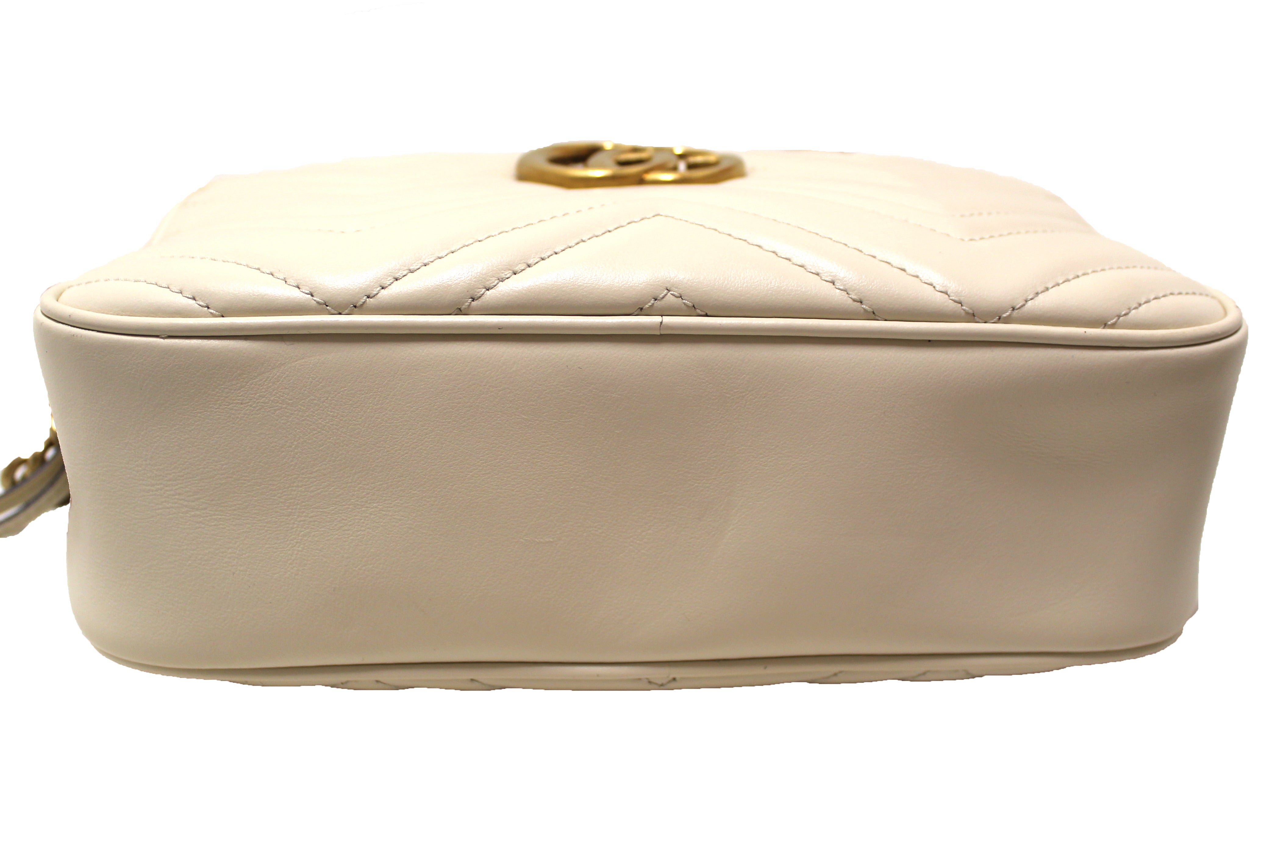 Authentic Gucci White Marmont Matelassé Chevron Leather Small Shoulder Bag for Women | Luxury Designer Crossbody Purse | Perfect for Date Night, Parties & Special Occasions